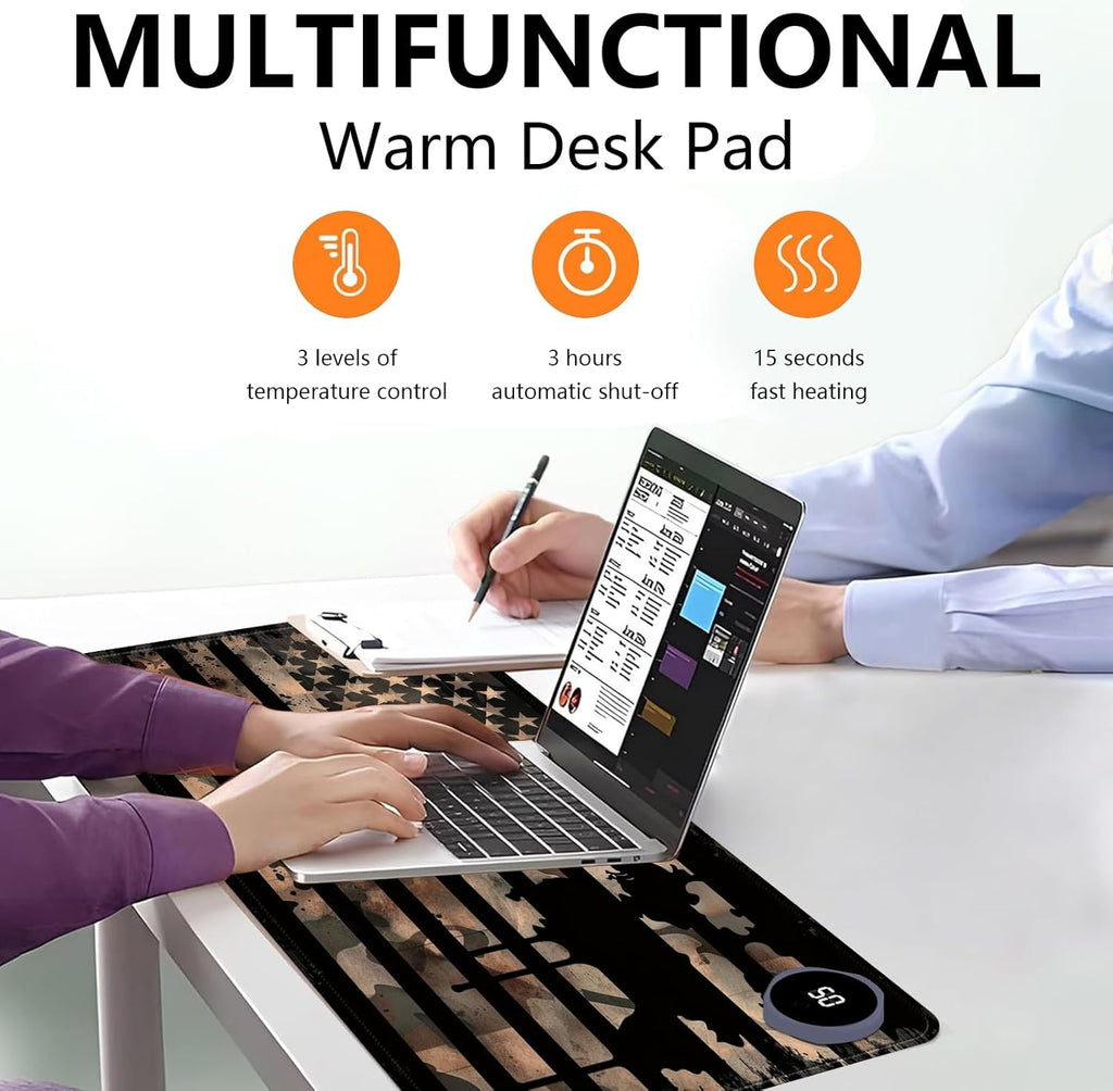 Heated Mouse Pad with 3 Levels Heated & 3 Hours Auto Shut-Off Mouse Pad for Warming Hands in Office Home, 23.6" x 14.2"Large Safe Desk Mat Hand Warmer，Vintage Flag