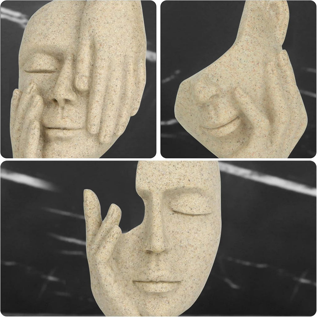3 Pcs Thinker Statue,Modern Home Resin Sculptures,Collectible Figurines for Home Office Bookshelf Desktop Decor(Sandstone)