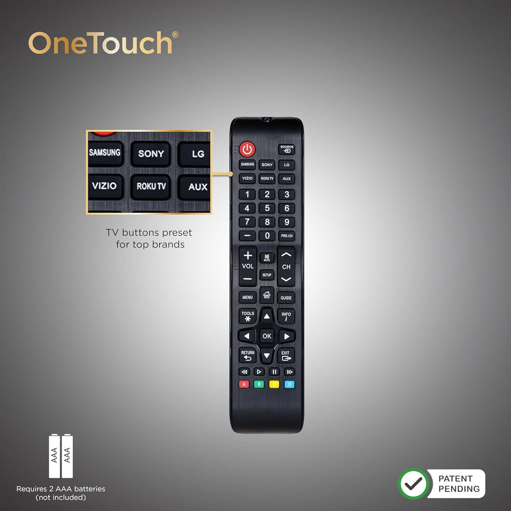UltraPro OneTouch Universal Remote Replacement Compatible for All Samsung, LG, Sony, Vizio and Roku TV Smart TV, LED, LCD, HDTV, 3D, Series TV, 2 Pack, Black, 84254