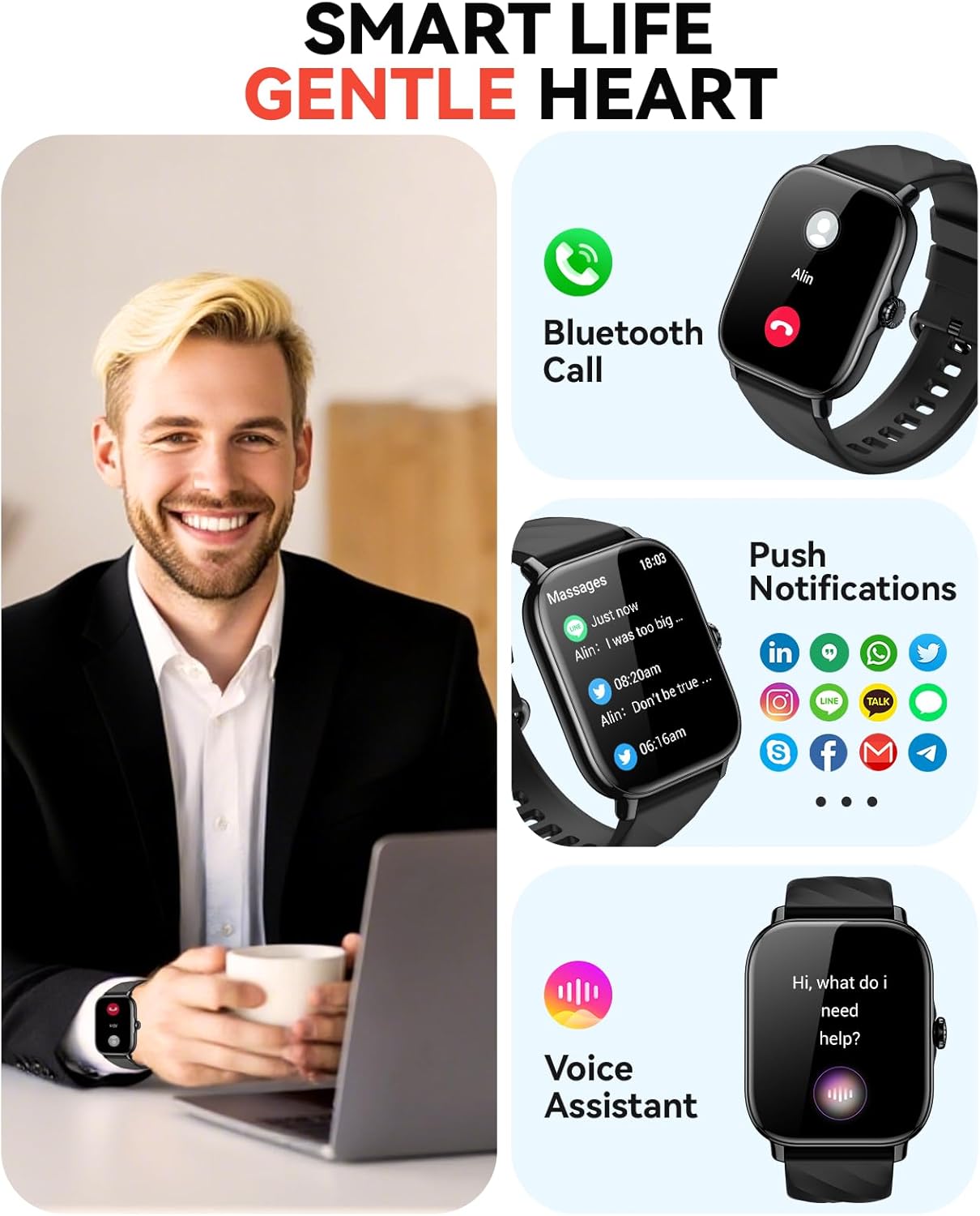 Smart Watches Fitness Tracker for Men Women with Step Counter, Sleep / Calorie Monitor, Pedometer, IP68 Waterproof, 120+ Sports for iPhone Android, 1.91”HD Touchscreen Smartwatch (Casual, Black, 1.91)