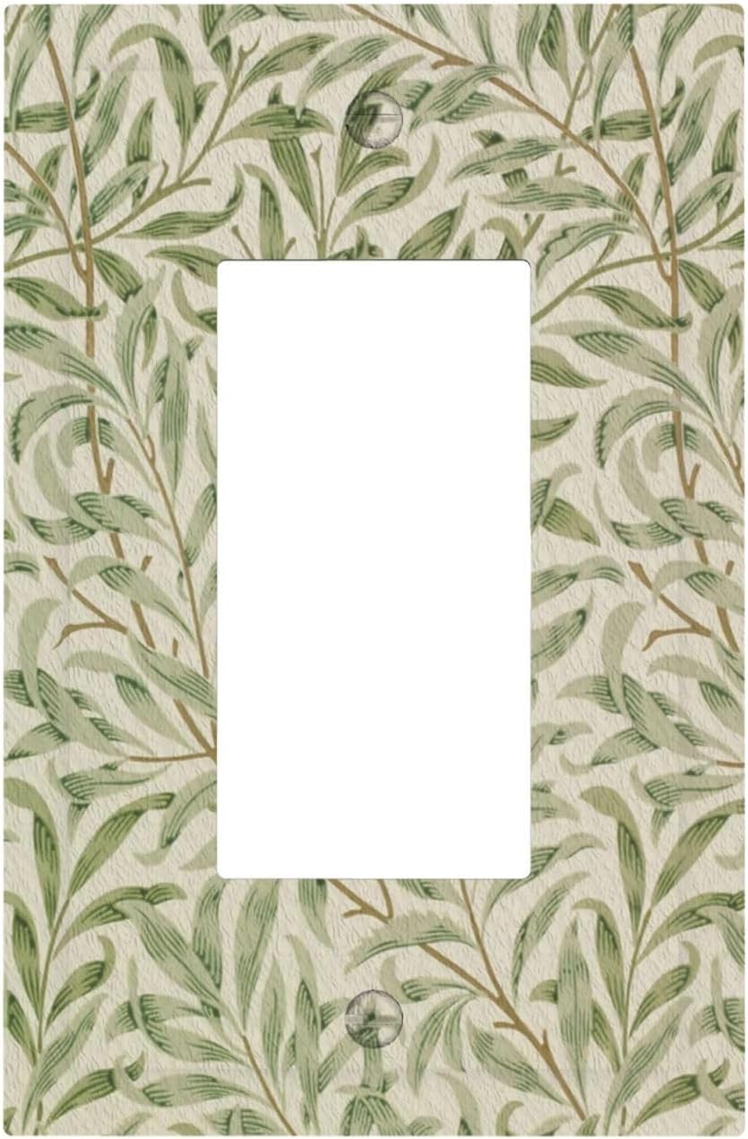 Decorative Outlet Covers Vintage Morris Willow Leaf Green Leaves 1 Gang Single Decora GFCI Device Light Switch Covers Plate 1 Rocker Wall Plate Jumbo Switch Cover Plate for Home Decor