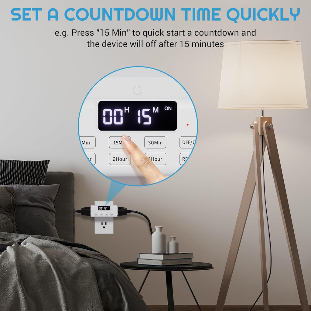 Countdown Timer Outlet, Up to 99 Hours, Large Screen and Repeat Function, Inodoor Auto Shut Off Timers for Charger Light Vacation Security,Digital Timers for Electrical Outlets
