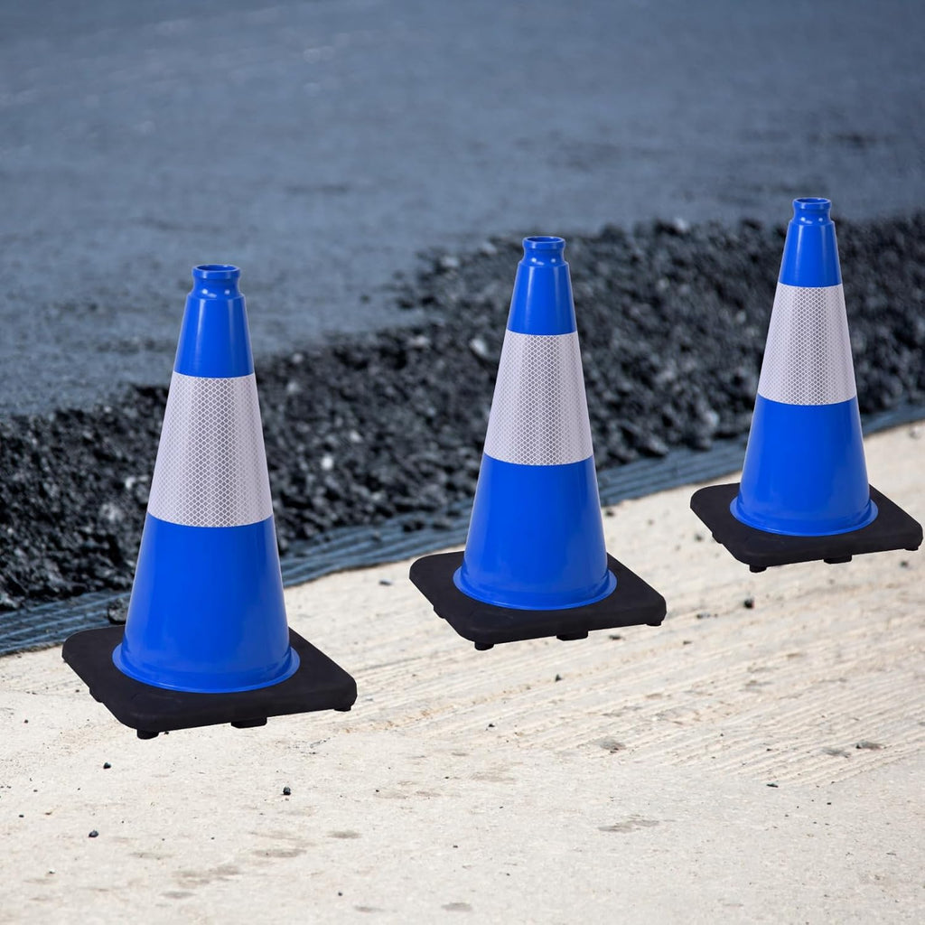 8 Pack 18 Inch Blue Durable Training Cones with Black Base, Playground Boundary Markers, School Events, Driveway Safety, Sports Use (8, Blue, 18 Inch)