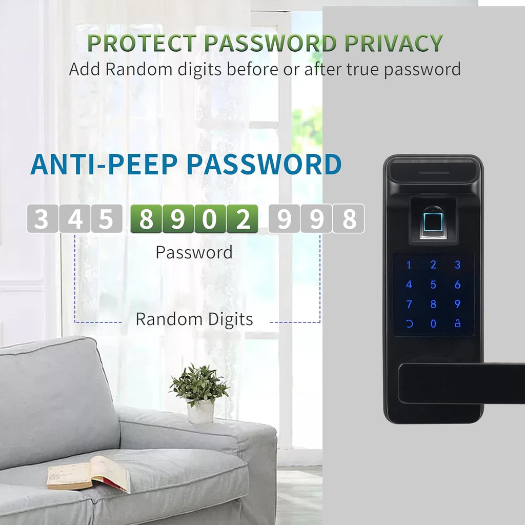 Harfo Smart Door Lock, Heavy Duty 5 in 1 Keyless Entry Door Lock, Full App Control Digital Keypad Lock, Reversible Handle with Fingerprints and Passcodes for Family/Office/Apartment (Black)