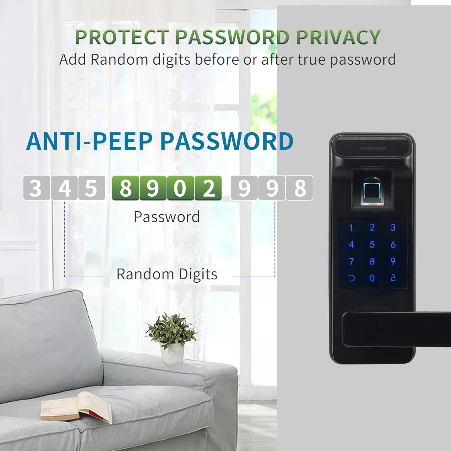 Harfo Smart Door Lock, Heavy Duty 5 in 1 Keyless Entry Door Lock, Full App Control Digital Keypad Lock, Reversible Handle with Fingerprints and Passcodes for Family/Office/Apartment (Black)