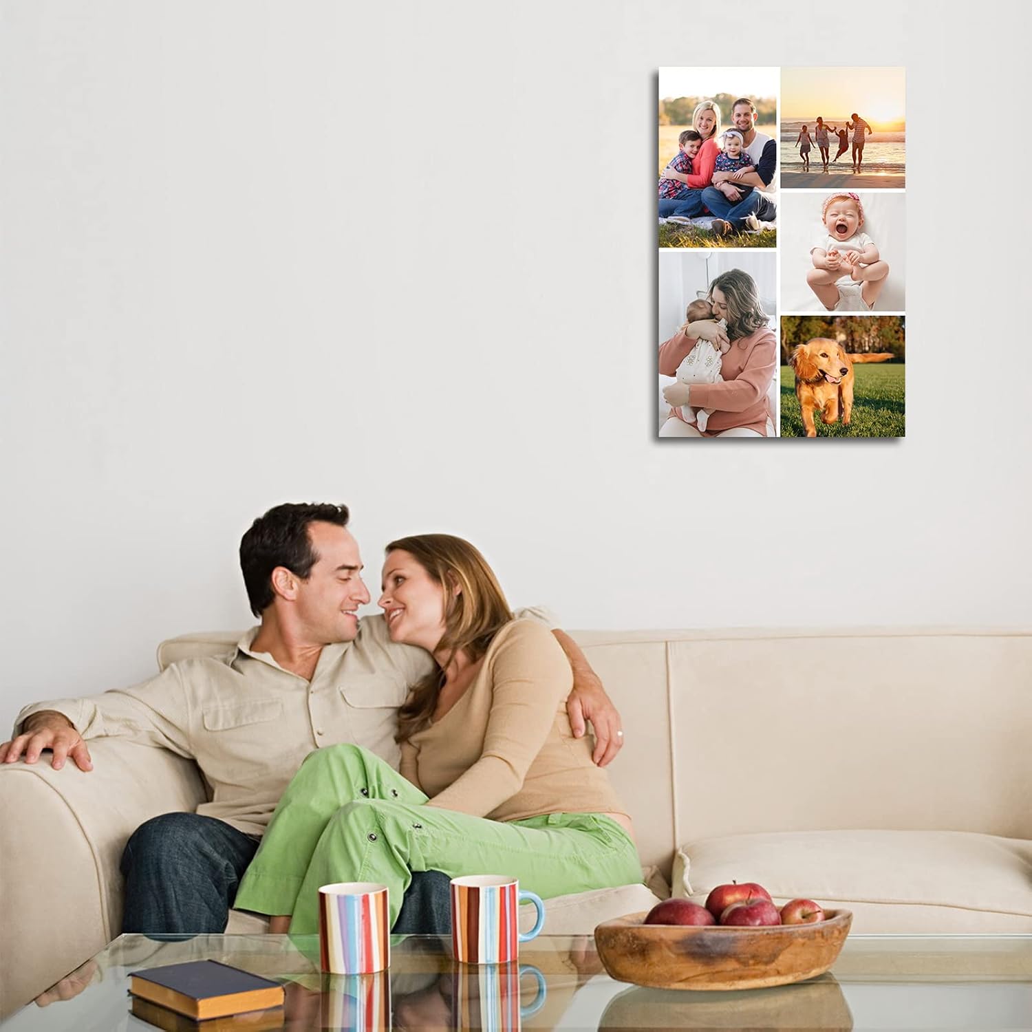 Collage Canvas Prints with Your Photos Personalized Multi Pictures for Wall Custom Family Wedding Baby Pet Dog Photo to Canvas Customized Gifts Home Wall Decor (Collage Photo-6, Framed)