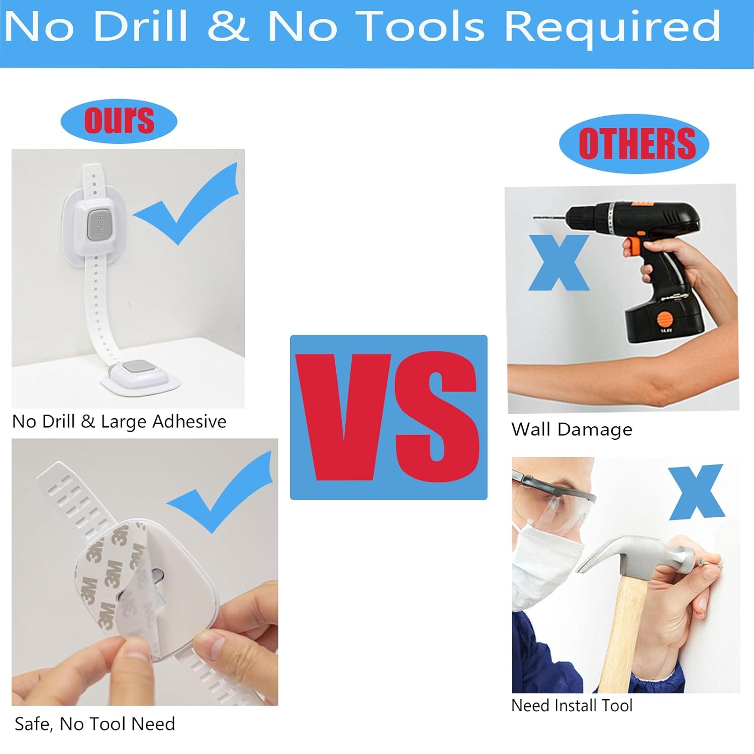 YEYA No Drill Anti tip Furniture Adjustable Straps Wall Anchors for Baby proofing with Strong 3M Adhesive Backing (Upgraded 2P)