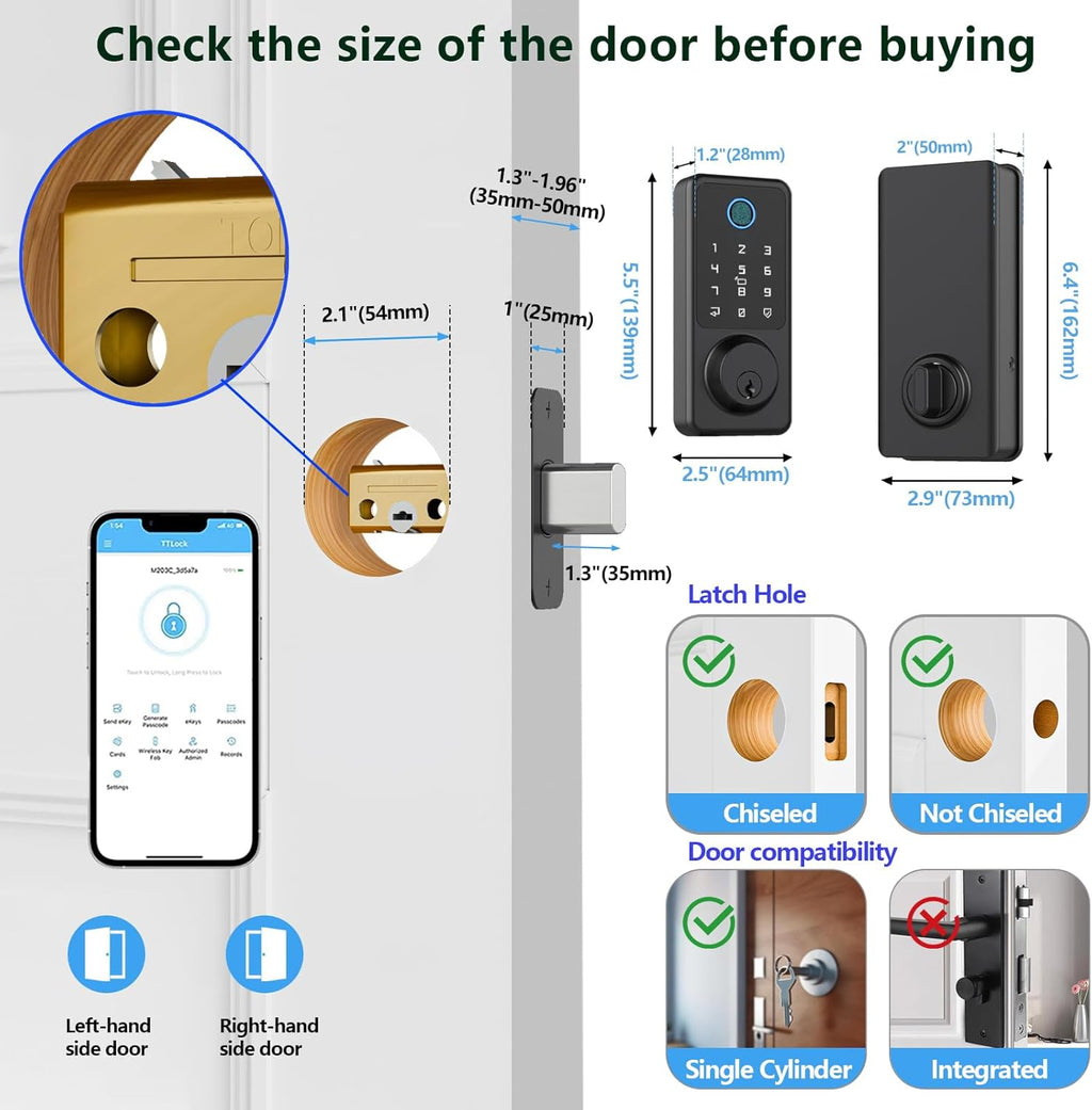 Keyless Entry Lock for Front Door, Fingerprint Door Lock with Touchscreen Keypad, Electronic Deadbolt for Home and Hotel