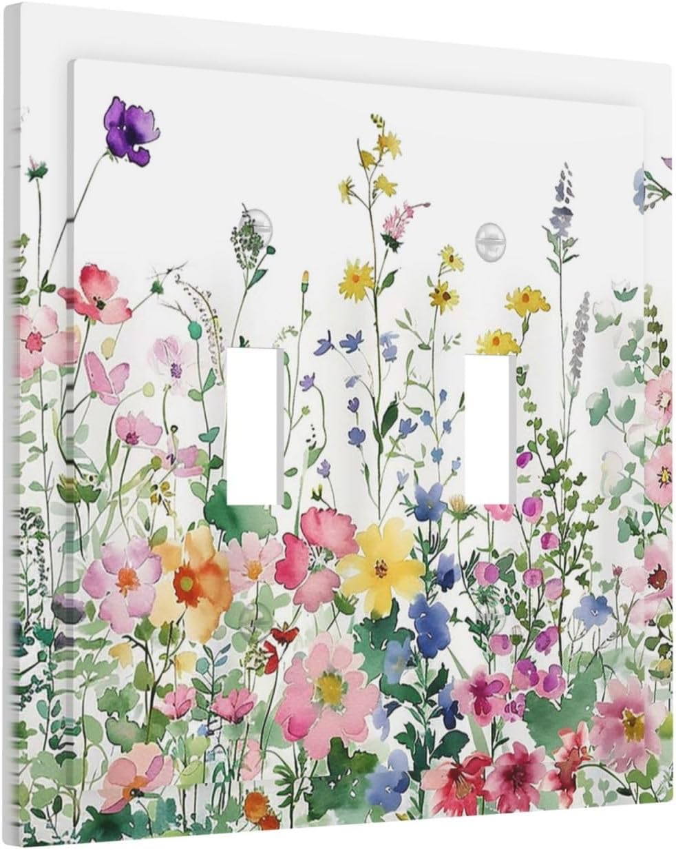 Decorative Switch Plates Boho Colorful Flowers Plant Rustic Wildflower 2 Gang Double Toggle Outlet Light Switch Cover Wall Plate Electrical Faceplate for Bed Room Bathroom Decor