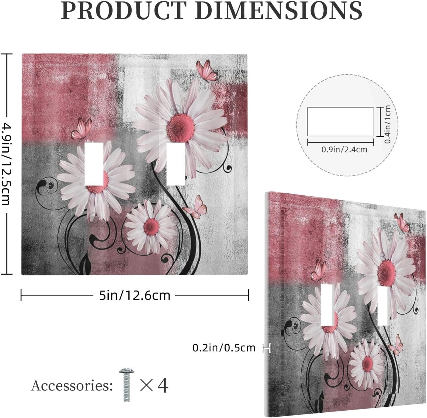 Decorative Switch Plates Pink Floral Rustic Daisy Flower And Butterfly 2 Gang Double Toggle Wall Plate Outlet Light Switch Cover Electrical Faceplate for Farmhouse Cabin Decor
