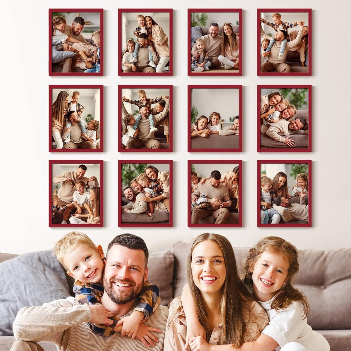 Renditions Gallery Set of 12, 11X14 Custom Photo Prints with Real Wood Picture Frames. Create Personalized Photos with Peel & Stick Photo Frames. Red Frame