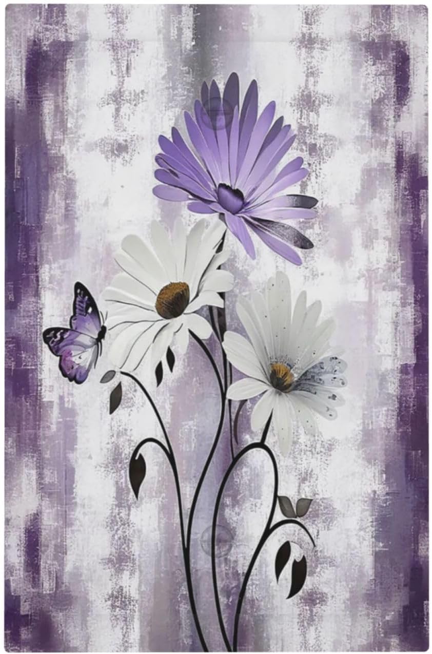 Purple Daisy White Floral Butterfly Flowers 1-Gang No Device Blank Wallplate Electrical Light Switch Covers Decorative Receptacle Face Plate Cover for Bathroom 5 X 3 IN