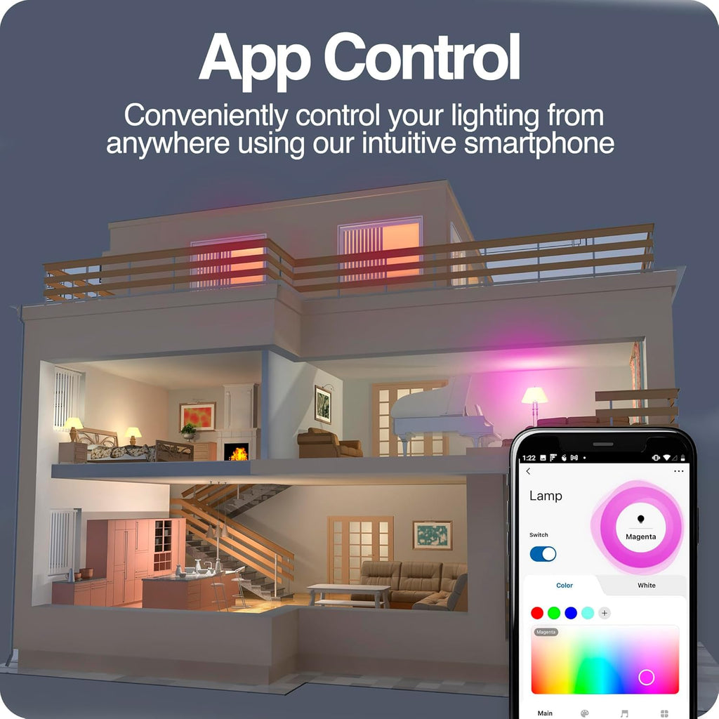 Intermatic ABRA A19 Wi-Fi Smart Bulb, 800 Lumens - Voice Controlled RGB LED, Compatible with Alexa & Google Home - Timers & Schedules, 2.4 GHz Wi-Fi Only, No Hub Required (1 Pack)