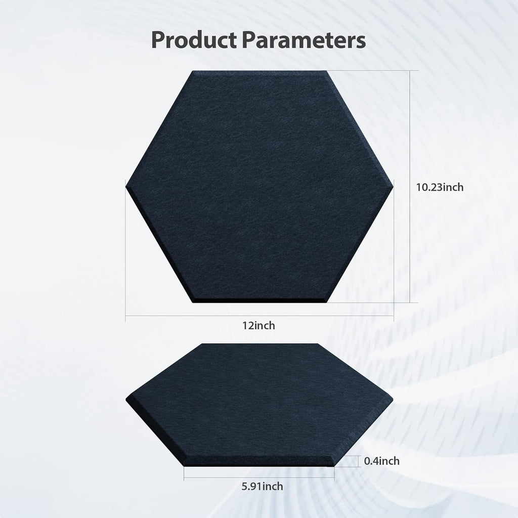 12 Pack Acoustic Panels Self Adhesive Sound Proof Foam, High Density Sound Acoustic Panel, 12X10.23X0.4 Inch Hexagon Panels in Home, Office, Reccording Room, Studio,and more(Dark Blue)