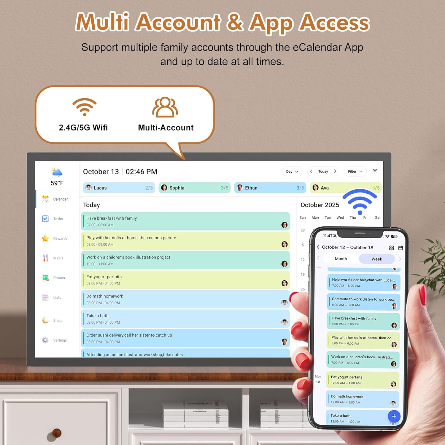 32" Smart Digital Calendar for-Family-Business-Planner - Electronic Calendar for Business Chore Chart, Touchscreen Display for Family Schedules, Auto-Sync Google iCloud Outlook Calendars for Kid Adult