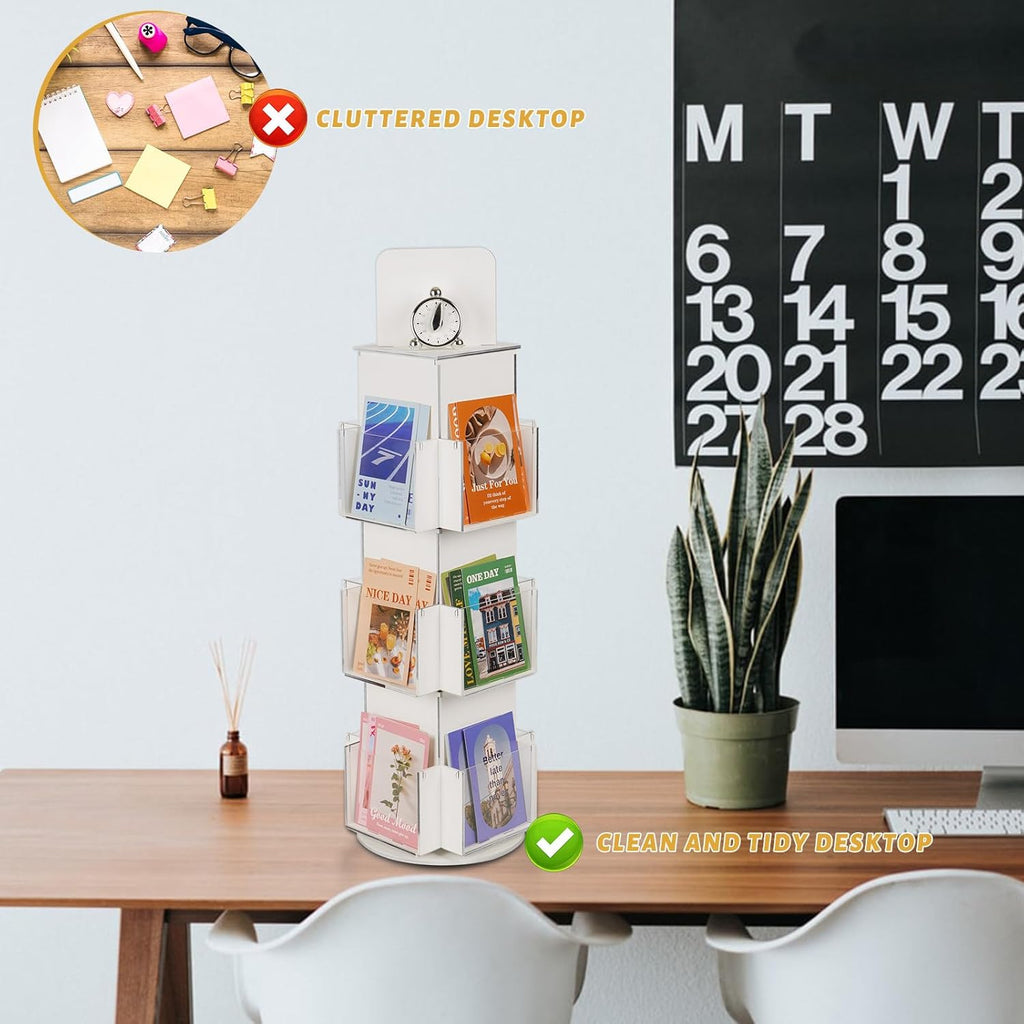 Natheeph Rotating Display Stand Greeting Card Display Wooden Display Rack with Two Card Sticker for Greeting Card Vendor Coffee Bag 3 Tier Tabletop Display Stand (White)