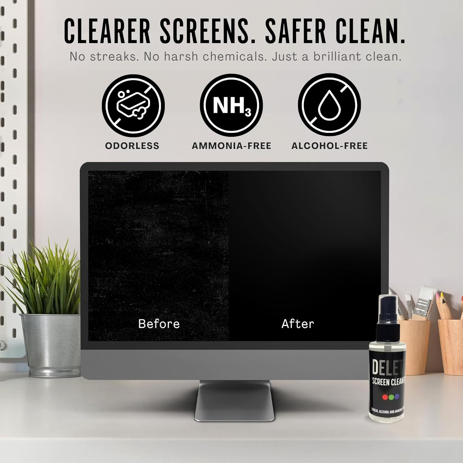 Delete Screen Cleaner Spray Kit, 2 Pack, 2oz Bottle and 2x 6"x6" Microfiber Cleaning Cloth, Streak-Free, Safe and Gentle Formula, Multi-Purpose for Travel, Small TVs, Cameras, Laptops, Phones