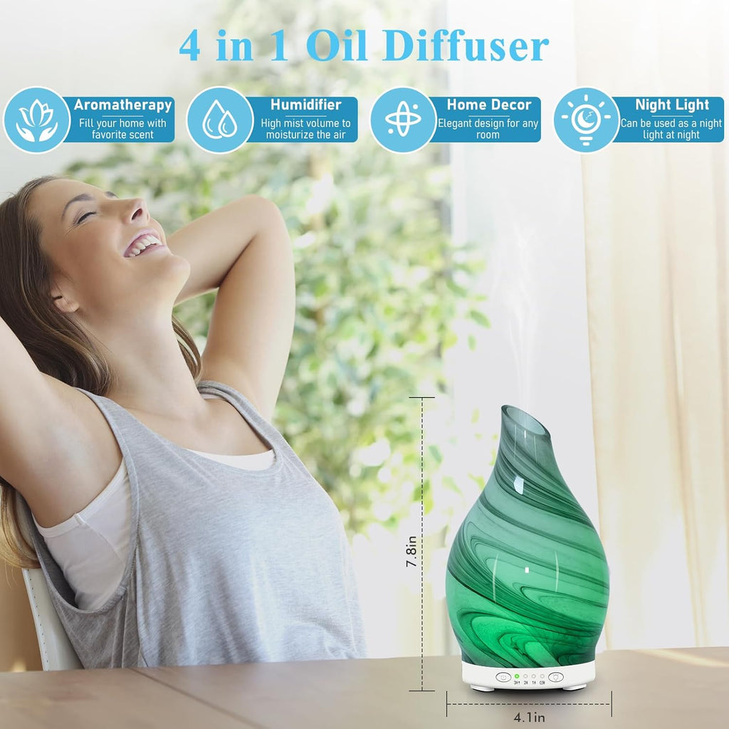 Essential Oil Diffuser 120ML, Glass Aromatherapy Diffuser with 4 Timer Settings & 7 Color Changing Lights, Waterless Auto Shut-Off, Ultra Quiet Oil Diffuser for Home, Office, Yoga, Spa and Sleeping