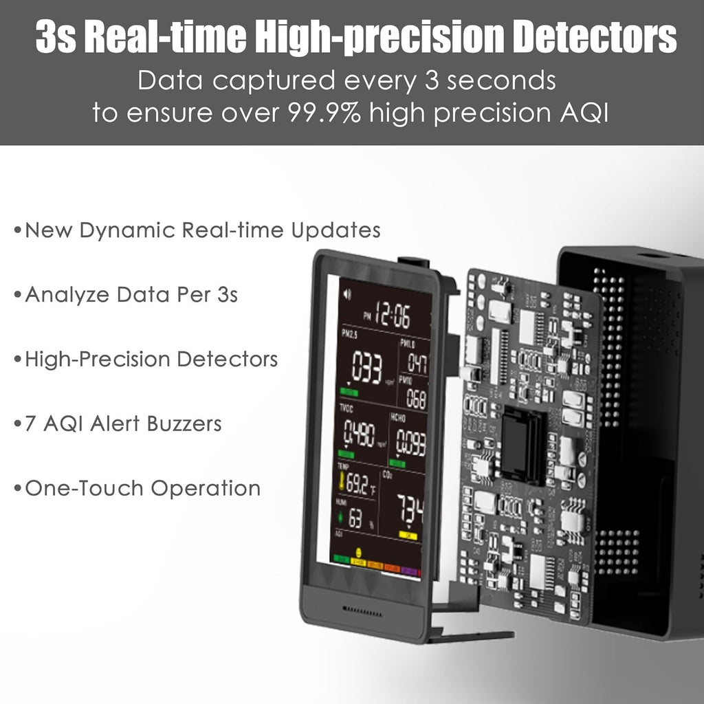 Professional Indoor Air Quality Monitor with AQI, Portable Real-Time Detector for Home Cars Plants and Pets (Orange)