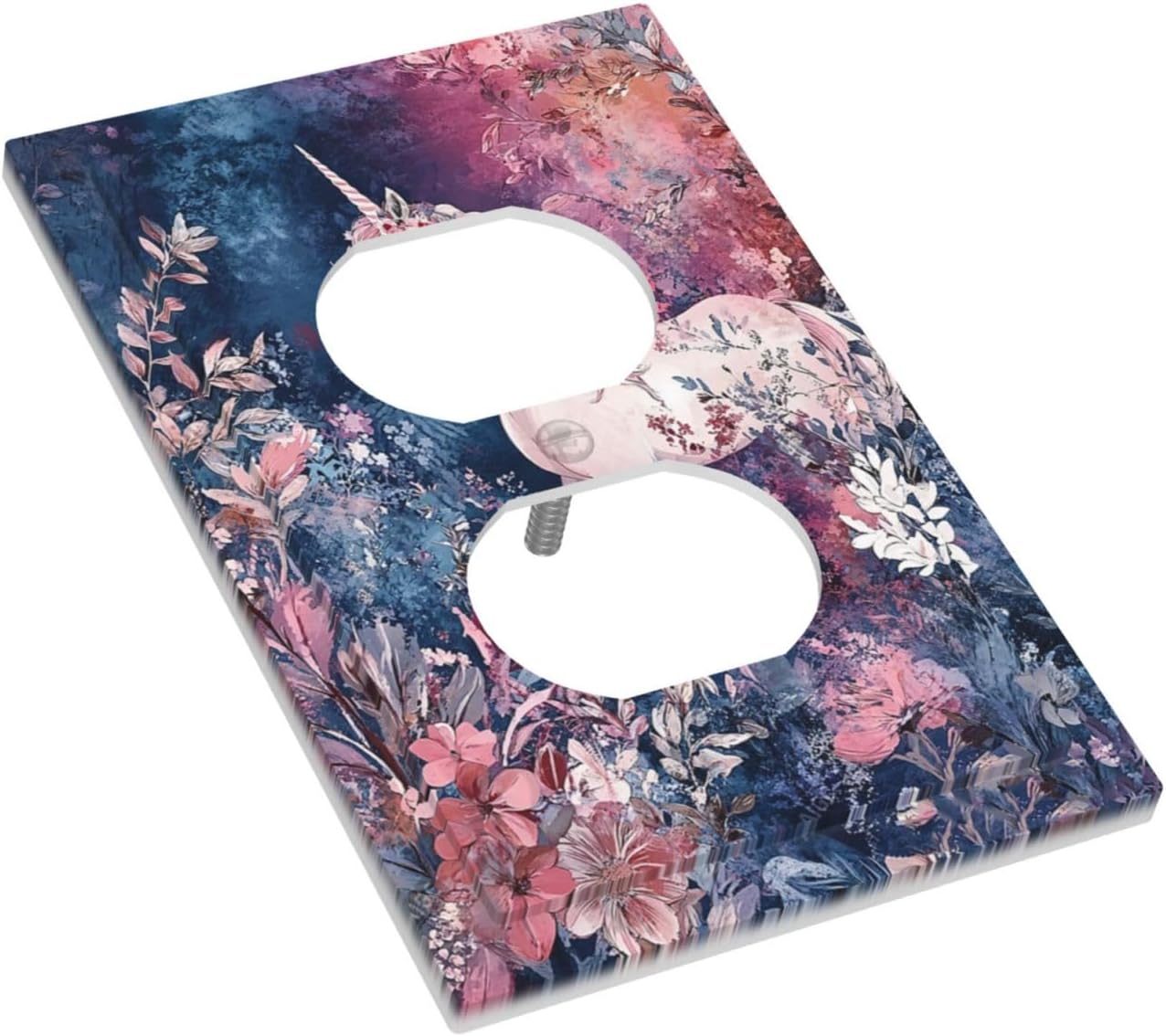 Outlet Covers Fantastic Pink Unicorn Wildflower Forest 1 Gang Duplex Light Switch Cover Plate Decorative Switch Plate Covers Electrical Socket Cover for Bedroom Kids room Decor