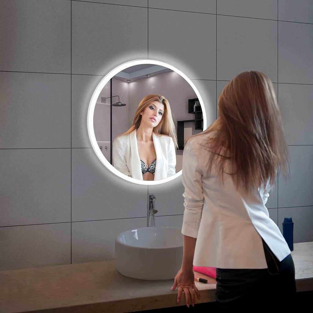 Blossom 24 Inches Large Modern LED Round Bathroom Vanity Mirror, Color Temperature Adjustable, Anti-Fog Dimmable Lights, Easy to Install, Wall Mounted Makeup Mirror with Smart Touch Button