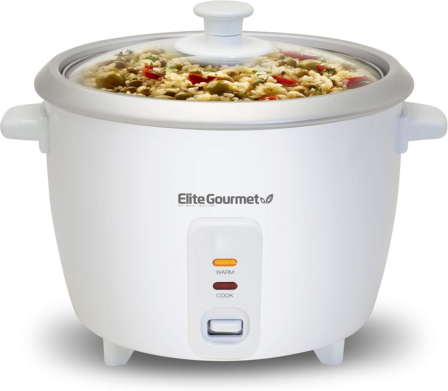 Elite Gourmet ERC-003X Electric Rice Cooker with Automatic Keep Warm Makes Soups, Stews, Grains, Hot Cereals, 6 Cups Cooked (3 Cups Uncooked), White