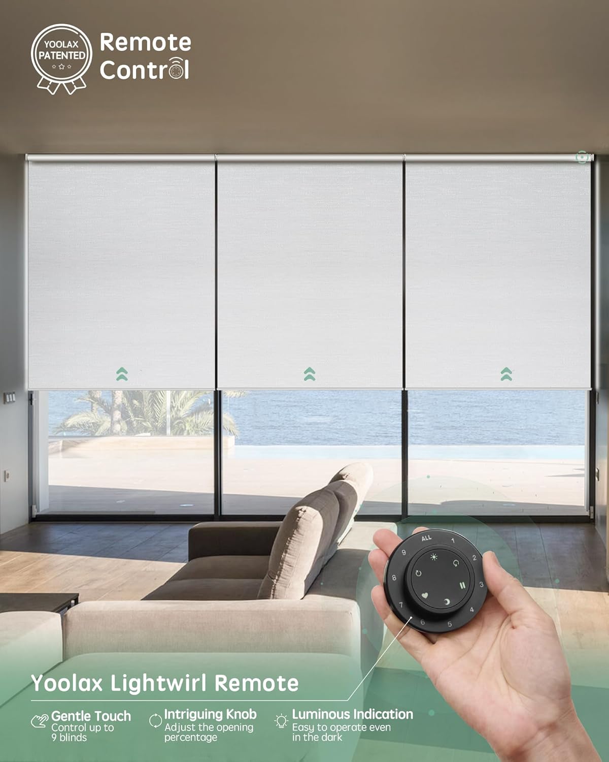 Yoolax Smart Coupled Roller Shades Compatible with Alexa Google, Motorized Blinds with Remote Blackout Coupled Roller Shades for X-Large Windows, Custom Size (XL Coupled-Jacquard White)