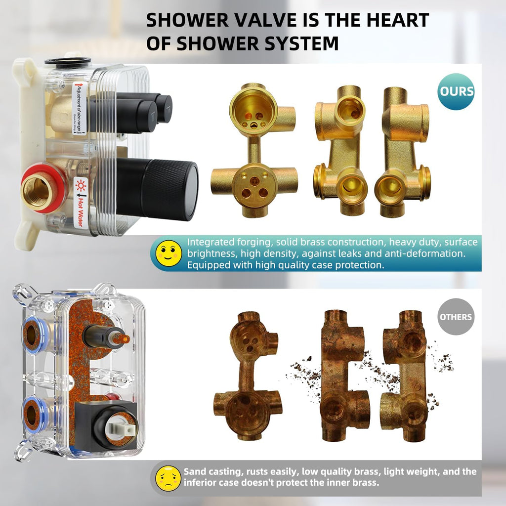 Digital Display Shower System Set 16 Inches Rain Fall Head Temperature Valve Shower Handheld Shower Head Sets for Bathroom Concealed Installation