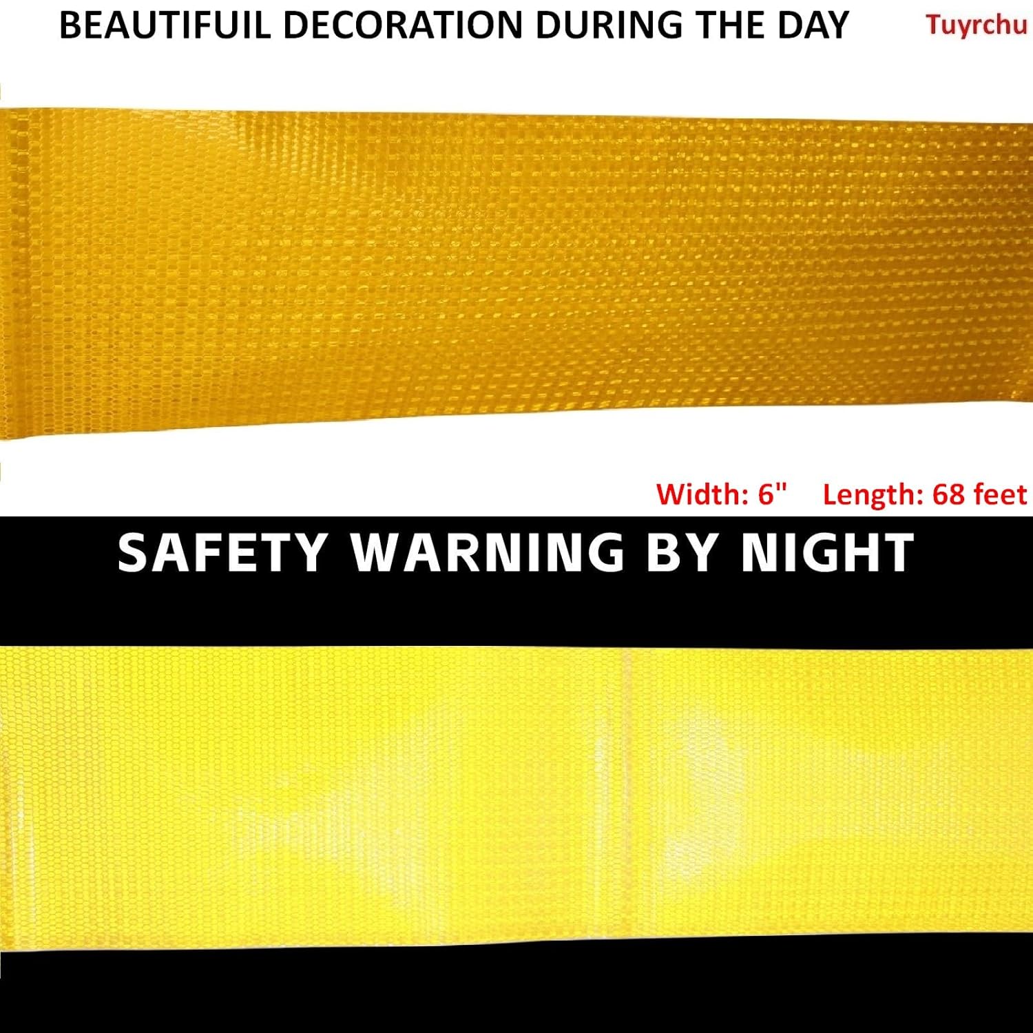 Yellow Reflective Tape 6 inch Wide, Outdoor Waterproof High Visibility Warning Industrial Marking Tape, Safety Stickers (68 feet)