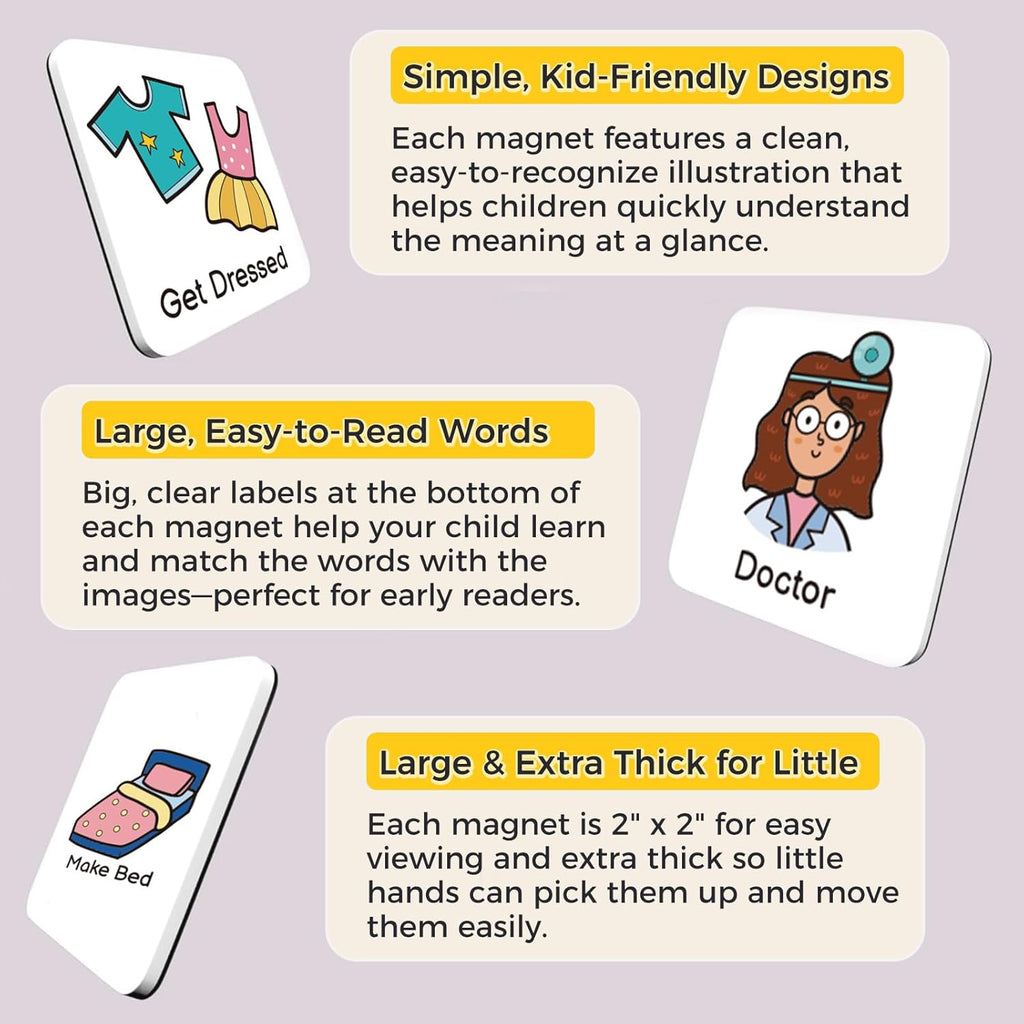 Magnetic Visual Schedule for Kids – Daily Routine & Chore Chart with 100+ Picture Magnets for Toddlers, Autism & ADHD, for Home Use, Morning and Bedtime Routines