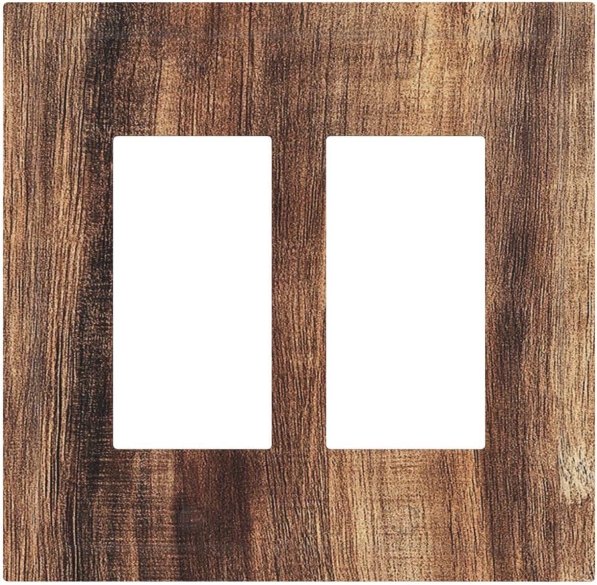 Decorative Outlet Covers Vintage Rustic Brown Wood Grain 2 Gang Double GFCI Rocker Electrical Wall Panels Light Switch Cover Plate for Bedroom Farmhouse Decor