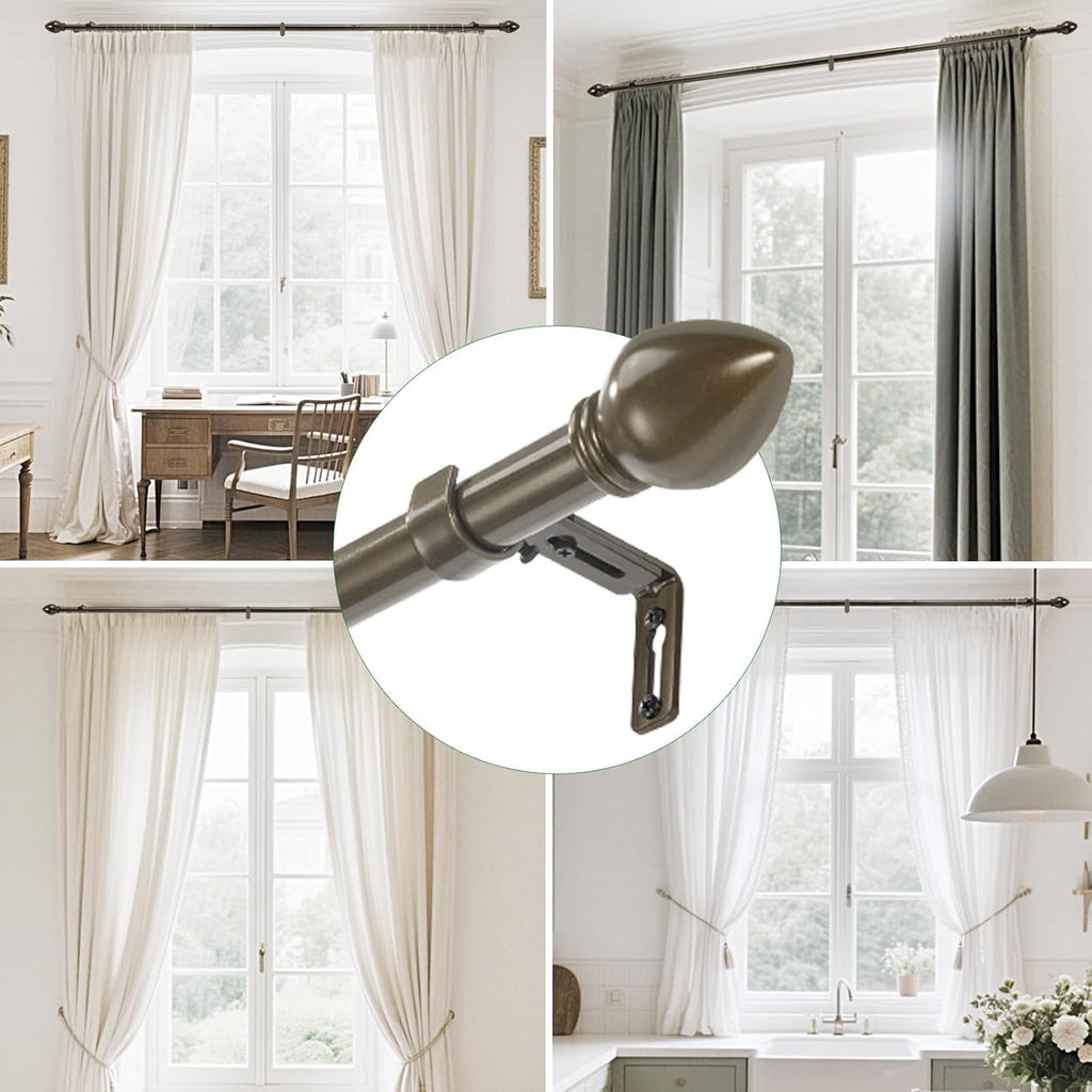 Curtain Rods for Windows 16 to 150 inches, Curtain Rod Max Adjustable Length to 158 in, Drapery Rod 1 inch Diameter with Modern Knobs Finials (Brown, 16" to 150" - Set of 2)