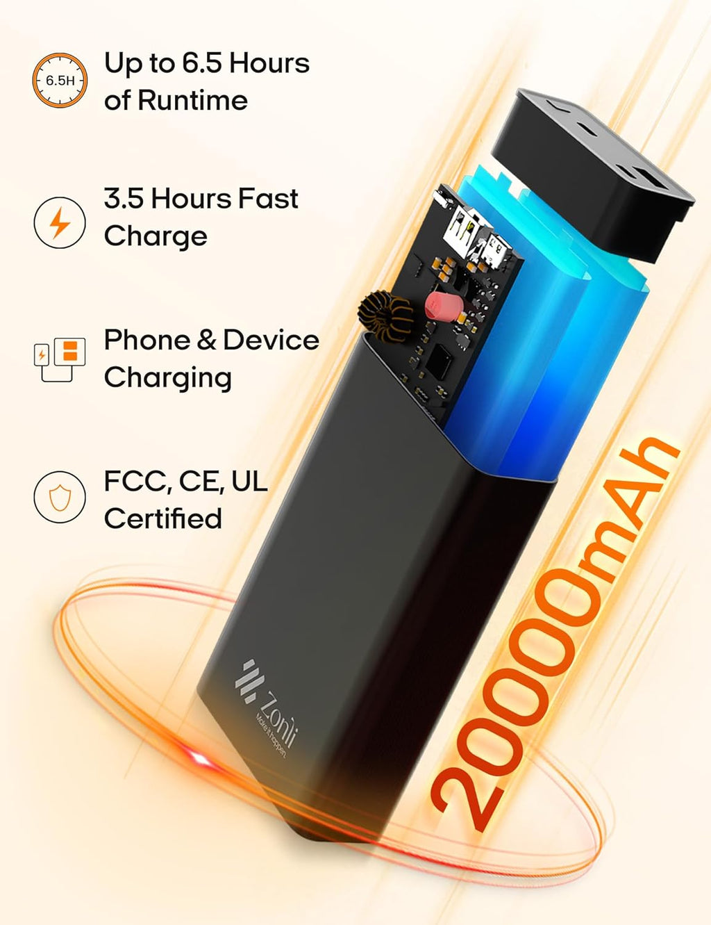 ZonLi Z-Walk Battery Operated Heated Blanket,Rechargeable 12v Portable Heated Blanket with 3 Heating Levels,Includes 20000mAh Power Bank,for Camping,Car,Stadium,Outdoors(Grey)