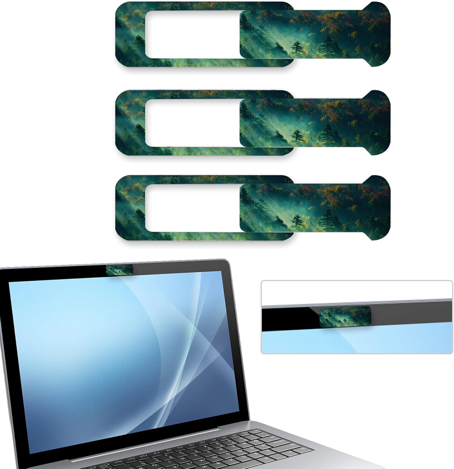 Webcam Cover, 3 Pieces, Laptop Camera Cover, Privacy Shielding Capacity is Twice as Big as The Traditional, Suitable for Computer Mobile Phones, laptops, Tablets and so on (Forest)
