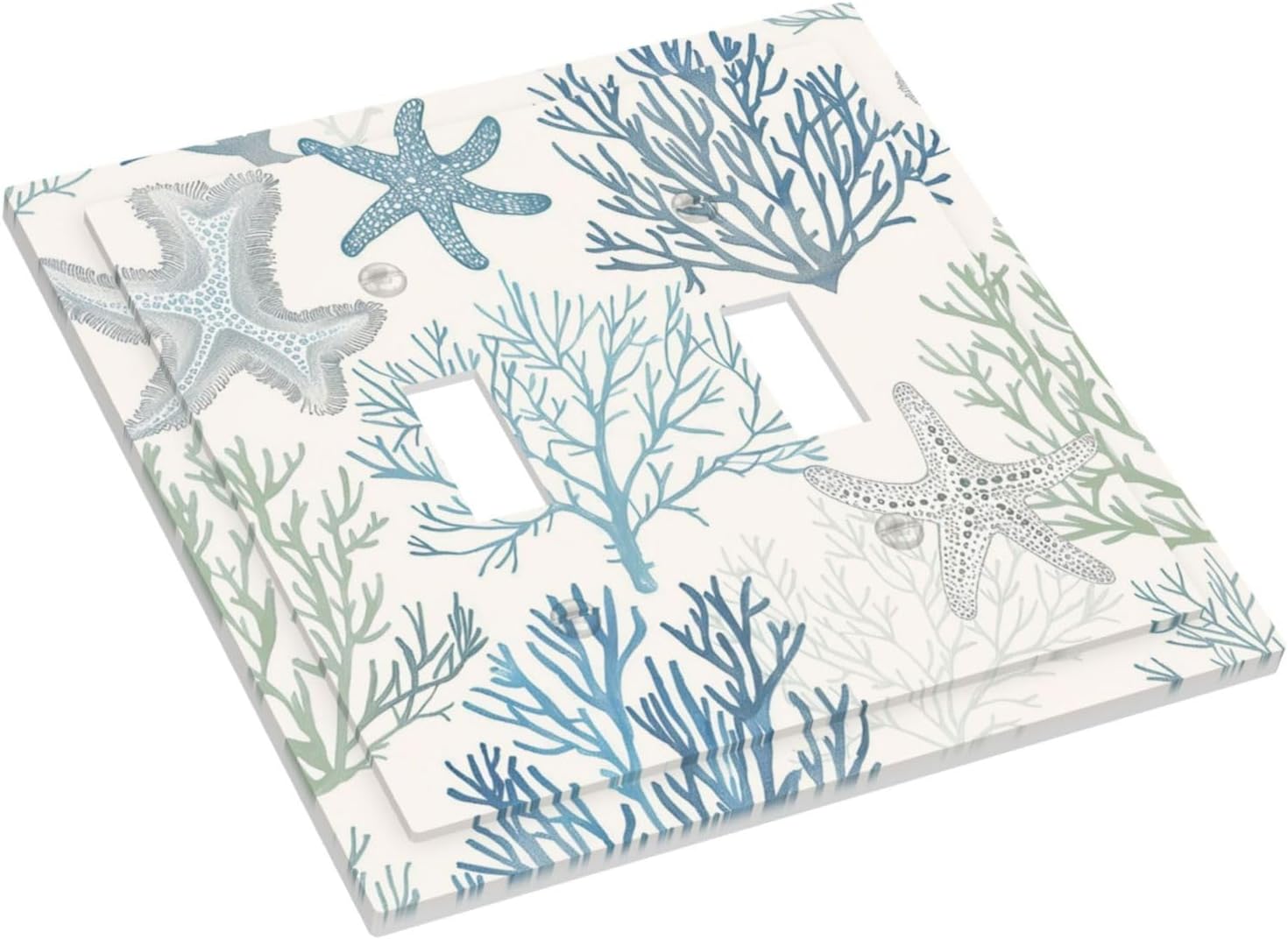 Decorative Switch Plates Ocean Beach Theme Starfish Seashell Coral 2 Gang Double Toggle Outlet Light Switch Cover Wall Plate Electrical Faceplate For Bathroom Kids Room Decor