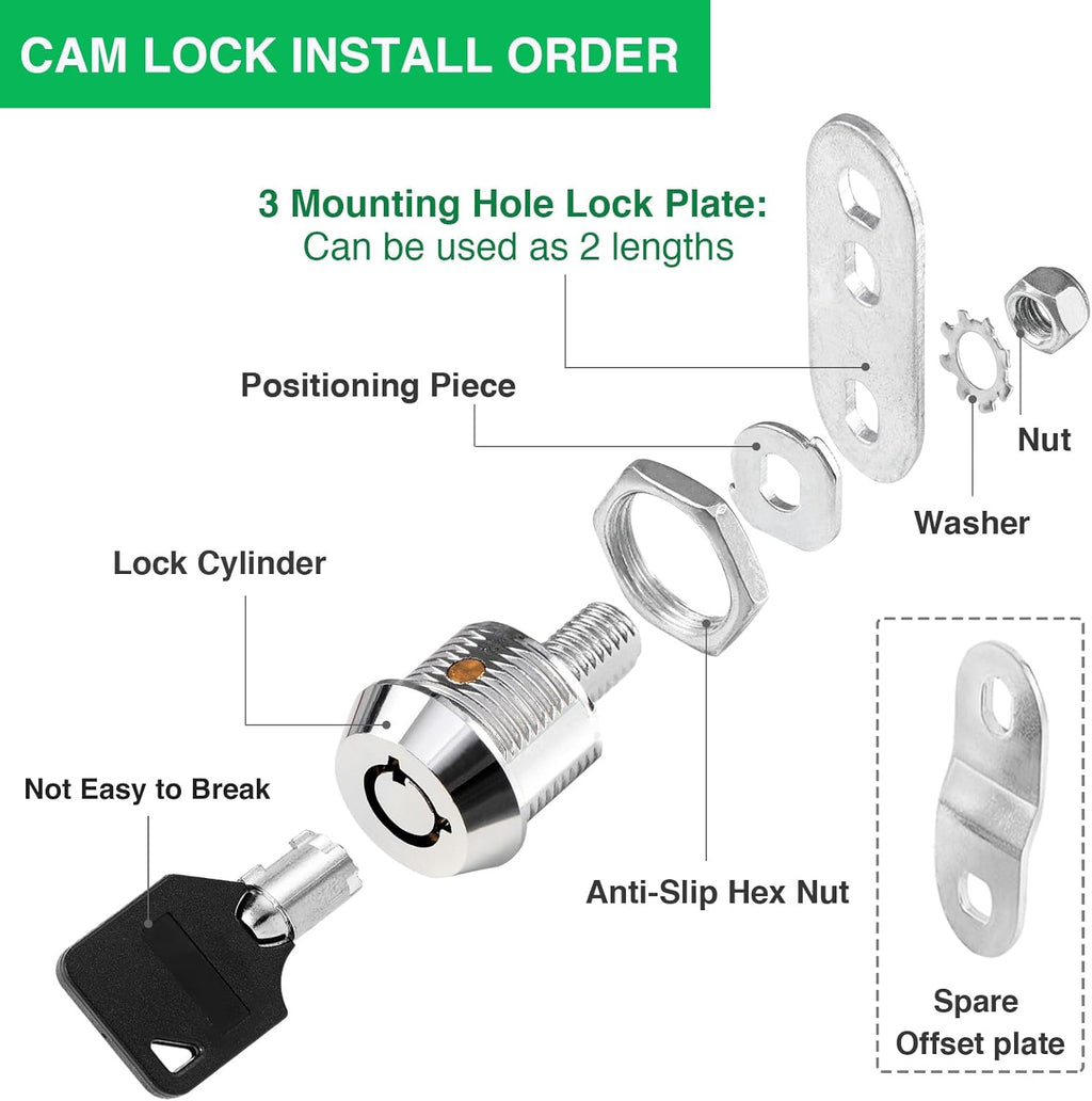 2 Pack Tool Box Lock with Keys, 5/8" Cabinet Lock Cam Lock Keyed Alike, Toolbox Lock Replacement Lock for Mailbox RV Storage Door with Manual, Zinc Alloy (2Pack，5/8 Inch)