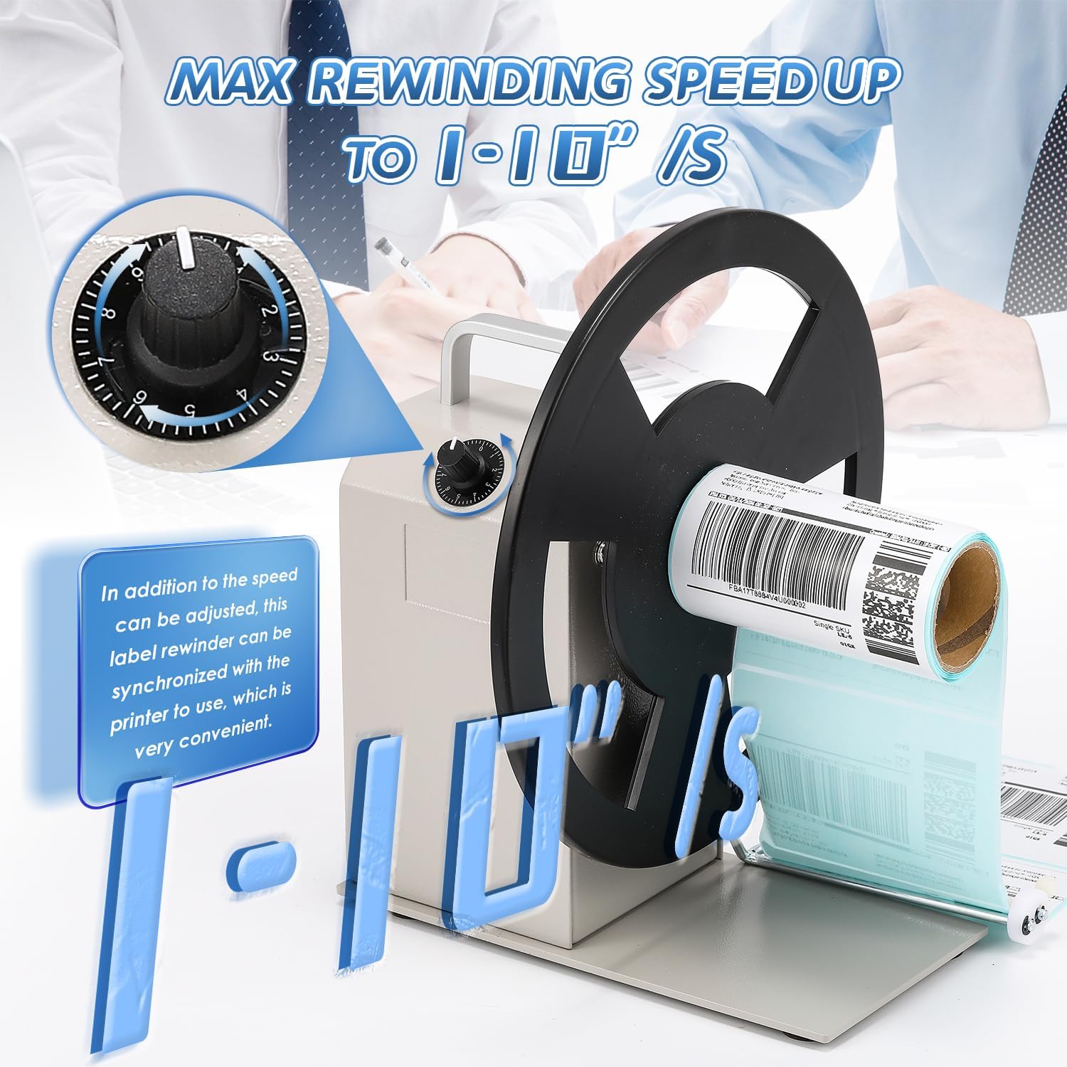Automatic Label Rewinder, Speed-Adjustable Sticker Rewinder, Bidirectional Label Rewinding Machine, Synchronized with Printer, 1"/1.5"/3" Core Holder, Width 3.54"