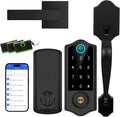 Harfo Fingerprint Smart Door Lock for Front Door with Handle Set, App Control, Keyless Entry Keyless Deadbolt, Digital Electronic Touchscreen Keypad, Auto Lock, Easy to Install, Black
