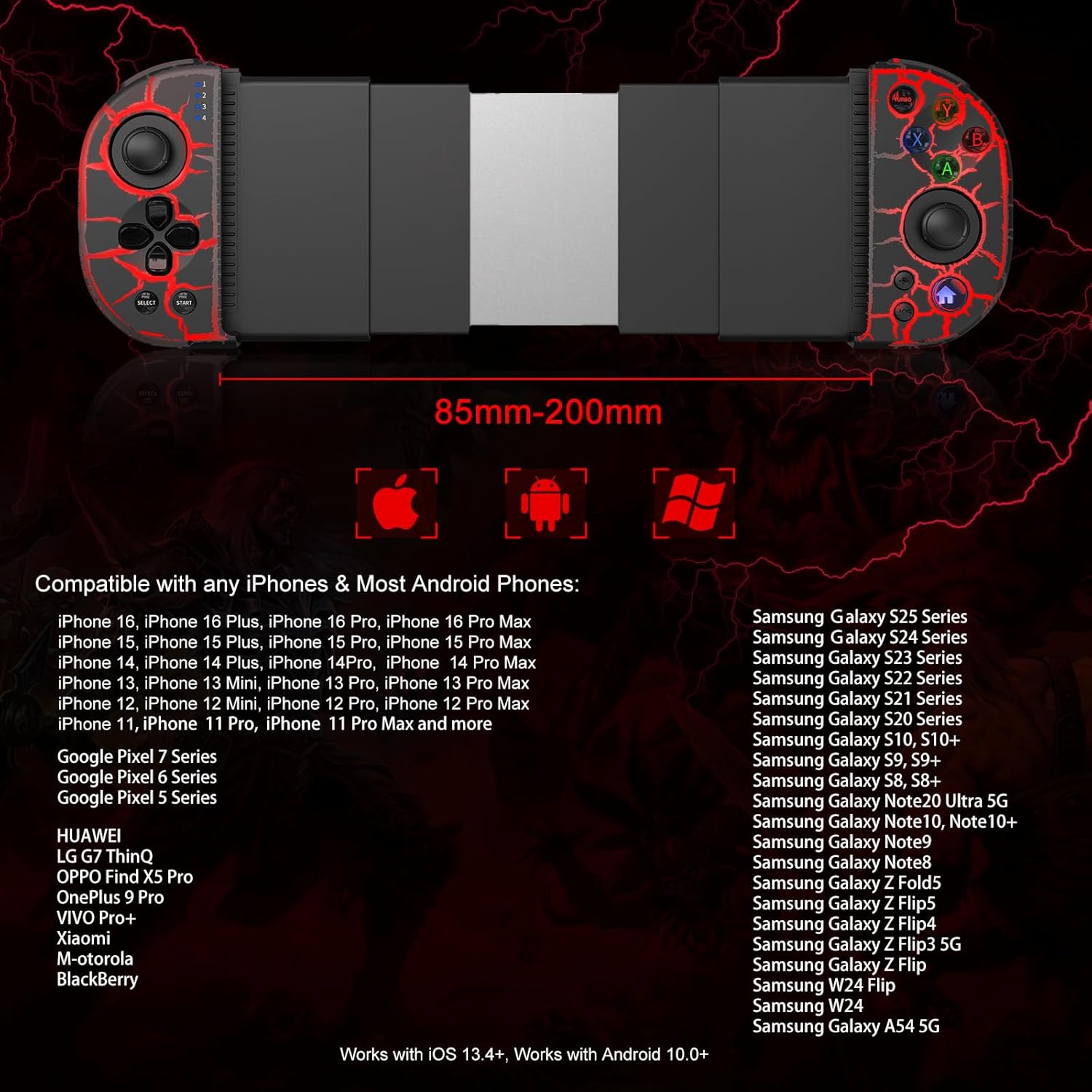 arVin Phone Controller for iPhone 15/14/13/Galaxy S23/S22/S21, Android Gaming Controller Unique Crack Wireless Gamepad with 8 Color RGB Lights/Turbo/Hall Effect Joystick for Call of Duty Mobile/Diablo