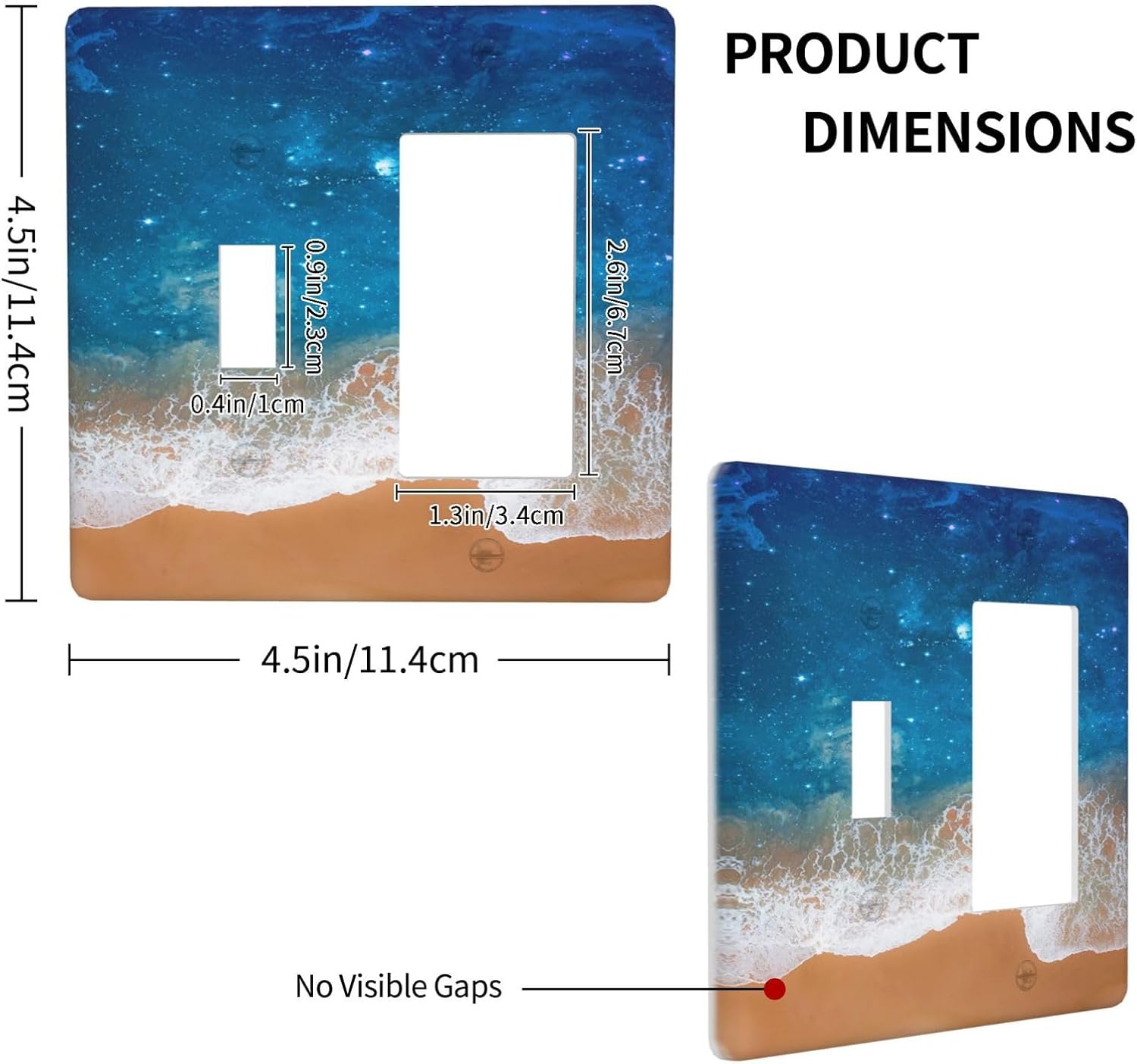 Blue Sea Ocean Beach Waves 2 Gang Combo 1 Toggle 1 Rcoker Light Switch Covers Decorative Switch Plates Electrical Switch Plates and Outlet Covers for Home Art Decor 4.5 X 4.5 IN