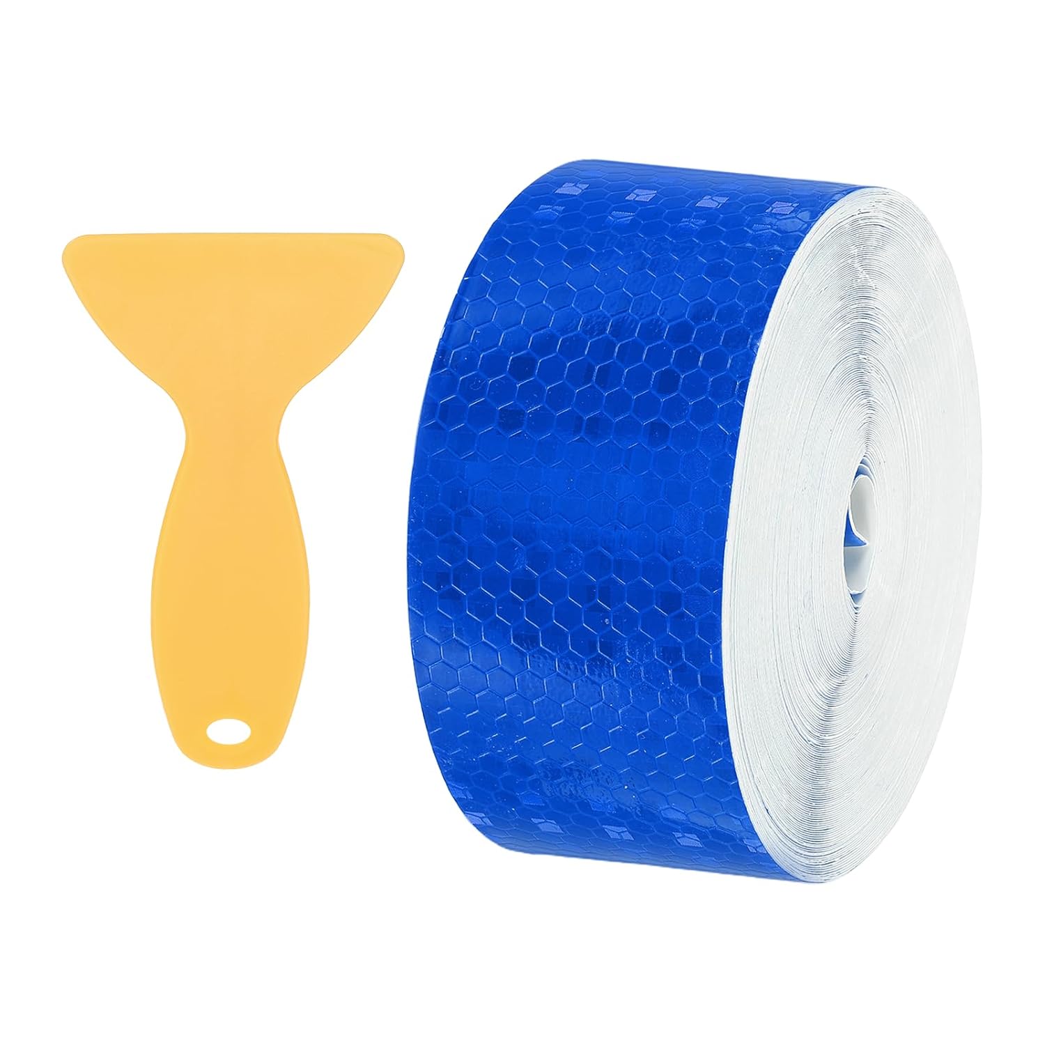 PATIKIL 2 Inch x 82 ft Reflective Tape, 1 Roll Waterproof Self Adhesive High Visibility Caution Warning Safety Tape Reflector with Scraper for Trucks Trailers Cars, Blue
