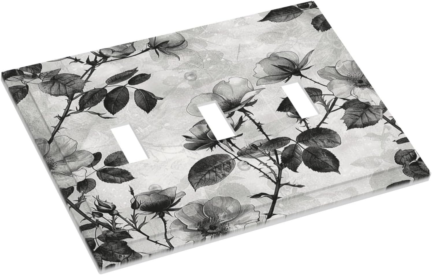 Decorative Switch Plates Black Breezy Watercolor Garden Floral 3 Gang Wall Plate Triple Toggle Light Switch Cover Faceplate Electrical Wall Panels for Bedroom Home Decor