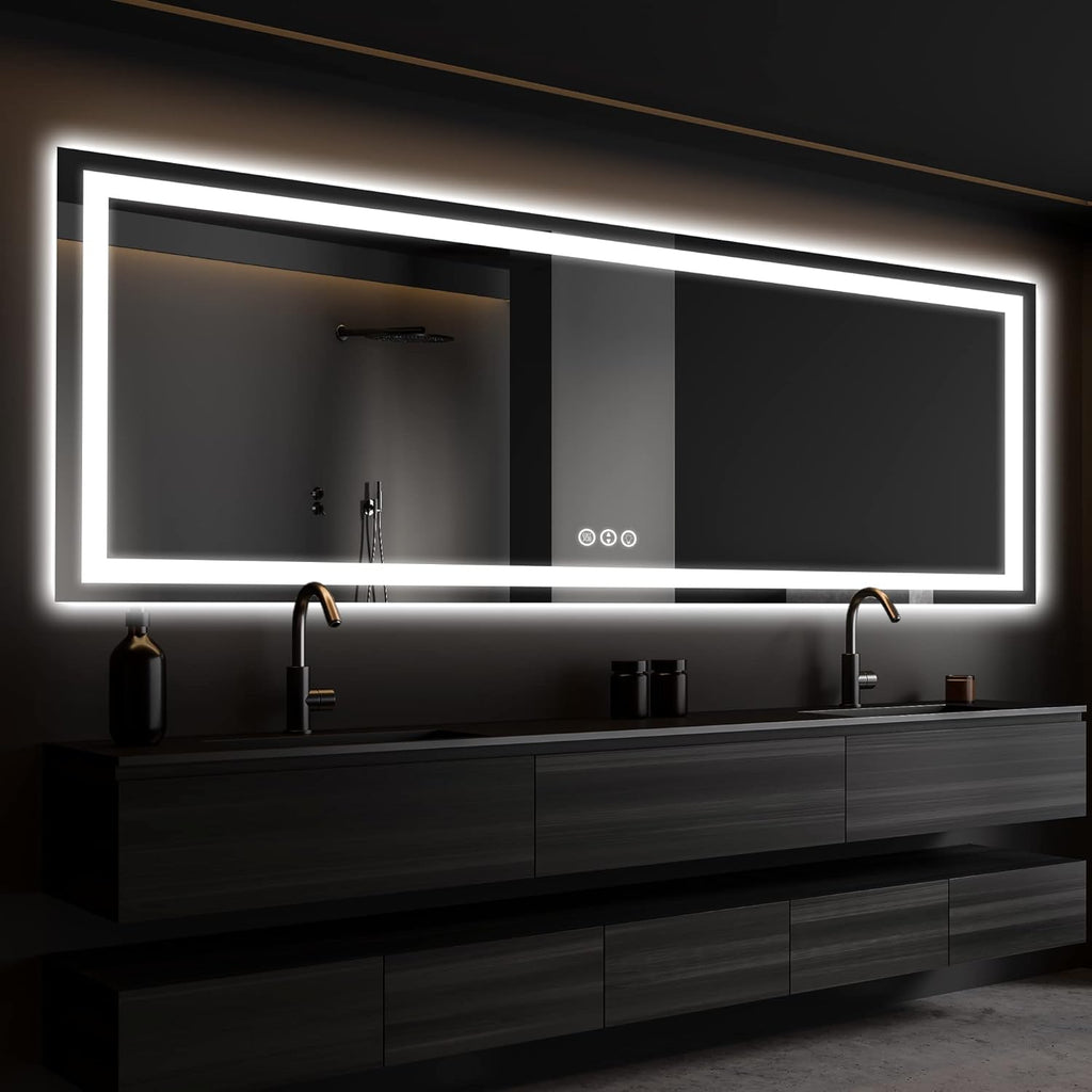 ISKM 72'' x 32'' LED Mirror for Bathroom Lighted Vanity Mirror for Wall Front Lights + Backlit LED Bathroom Mirror Anti-Fog Tempered Glass ETL Listed