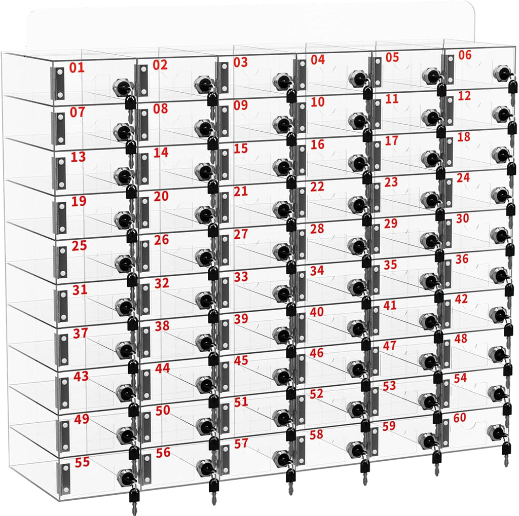 Cell Phone Locker 100 Slots, Wall-Mounted Cell Phone Lock Box with Keys, Acrylic Cell Phone Storage Locker for Employees Office Classroom Gym, Clear Cell Phone Locker Cabinet for Storage (60 Slots)