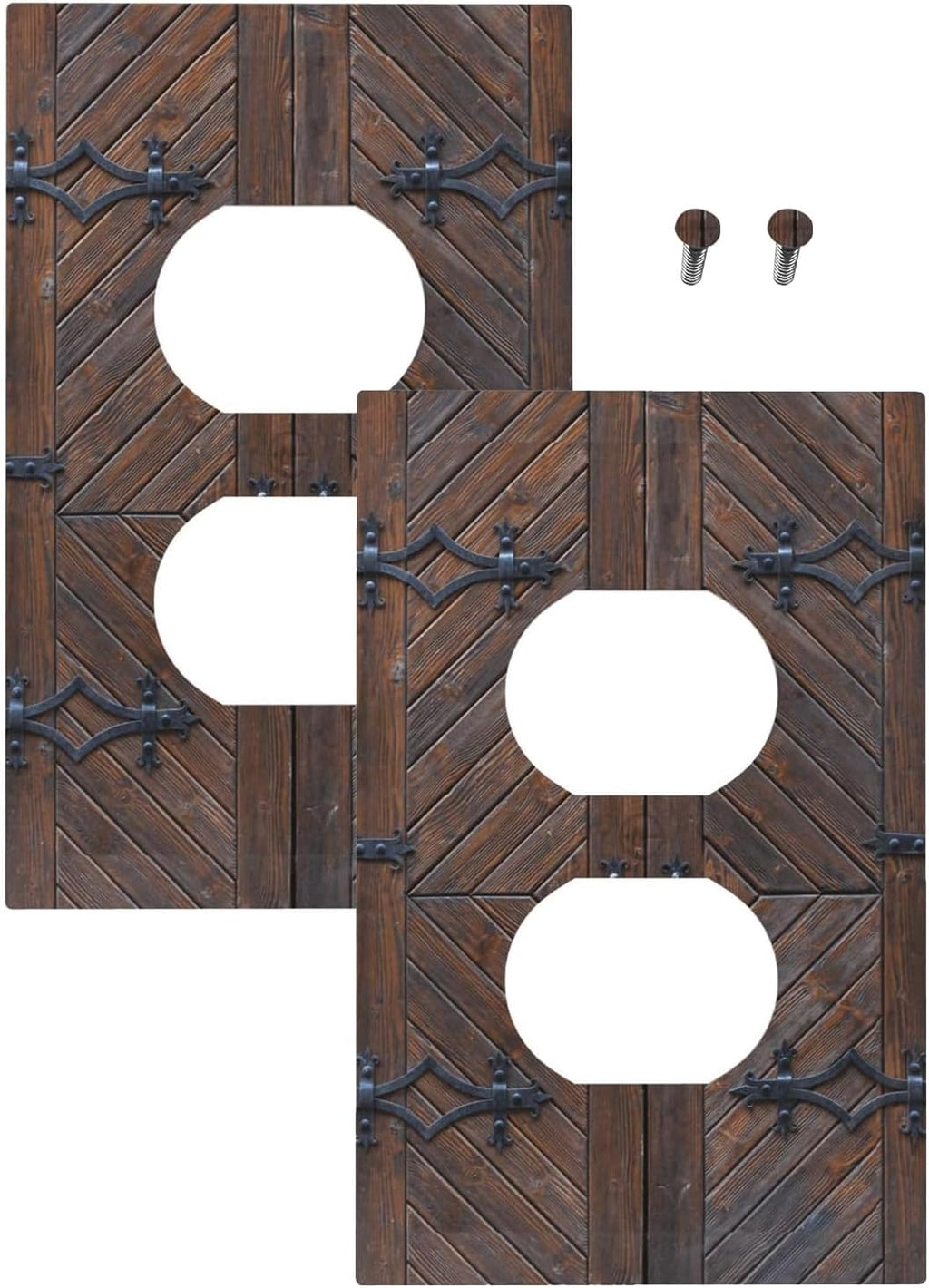 Decorative Outlet Covers Vintage Brown Wood Barn Door 1 Gang Duplex Light Switch Cover Plate Unique Wall Plate Electrical Switch Plate Covers for Farmhouse Home Decor （2 Pack）