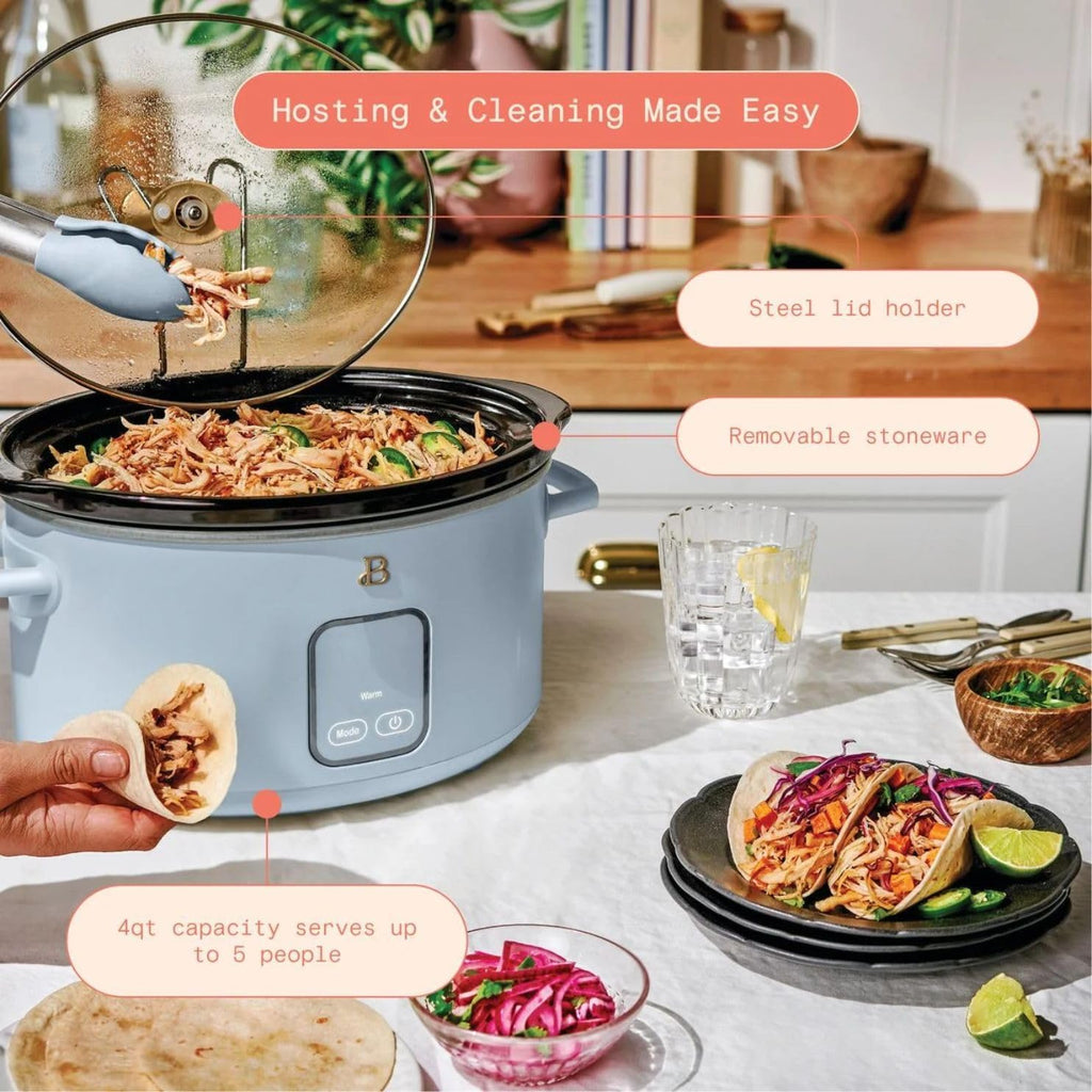 Beautiful 4-Qt Digital Slow Cooker with Smart Touch Screen, Removable Pot, Timer Presets, Ideal for Small Families