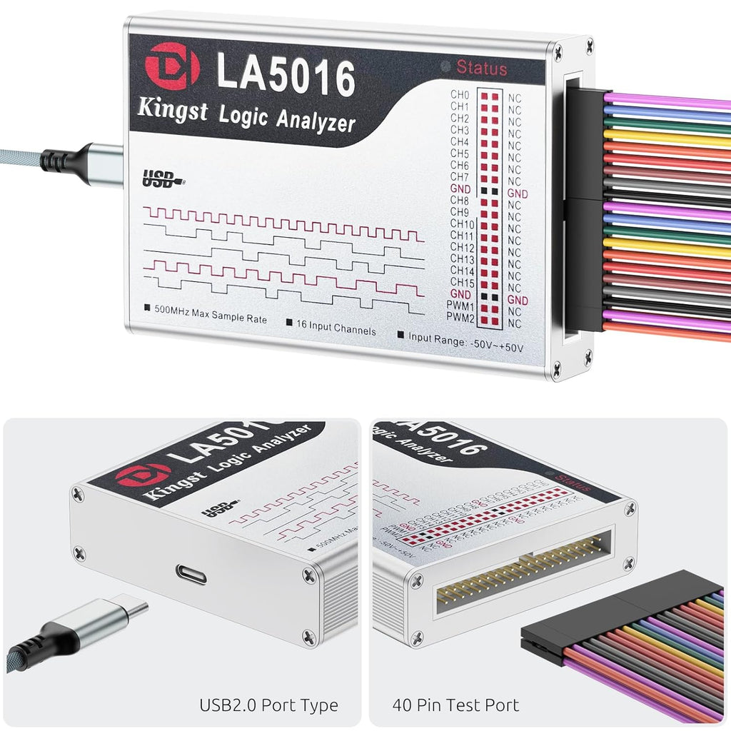 LA5016 USB Logic Analyzer - 16 Channels 500MS/s 10GB Depth PWM Generator, MCU ARM FPGA Debug Tool, English Software, Support for Windows, macOS, Linux