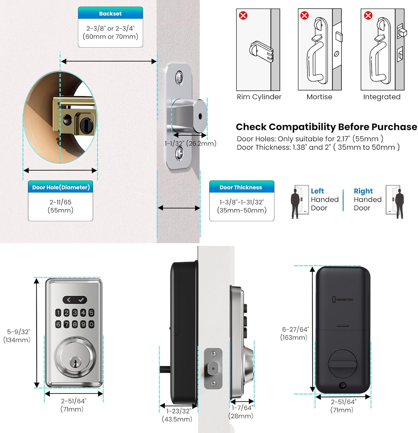 Keyless Entry Door Lock Deadbolt with Keypad, Digital Smart Locks with Code, Auto Lock, Anti-Peeking Password, Easy Installation, Satin Nickel