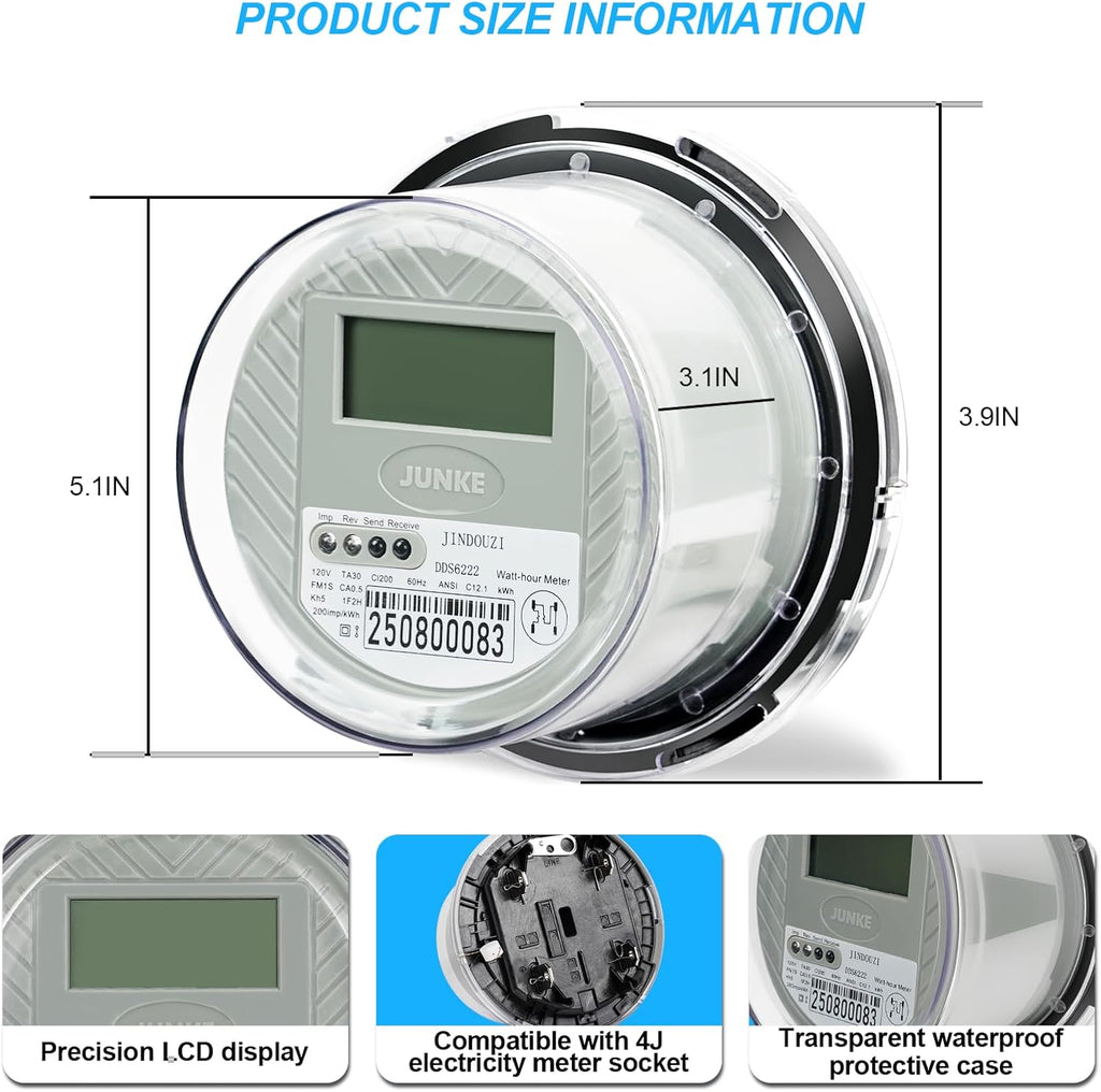 Digital Electric Meter,120V 2 Wire KWH Meter,Watt Meter, Used for RV and Home Meter