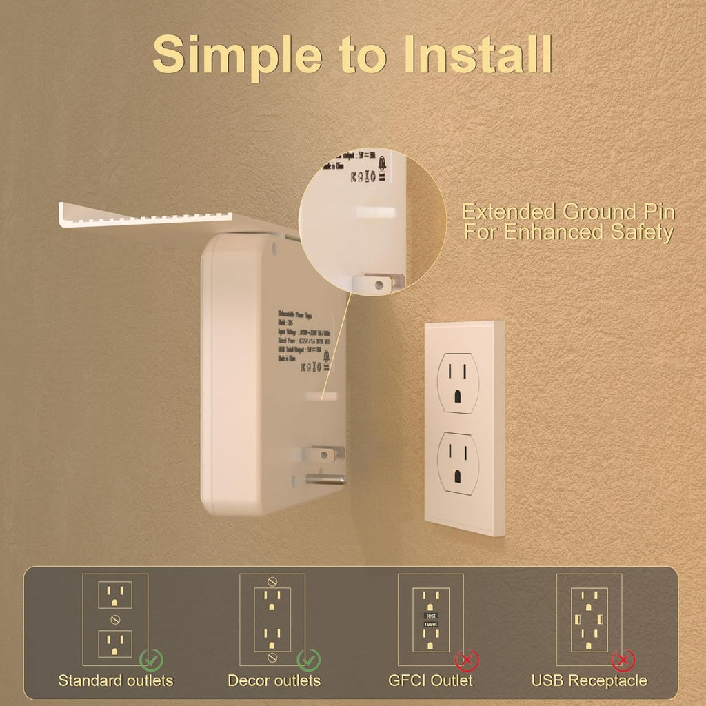 Overtop Power Charger with Shelf, Wall Outlet Extender Surge Protector with 6 AC Outlets, 4 USB Ports(1 USB C) Plug Expander Charger Shelf with Storage for Home, Dorm